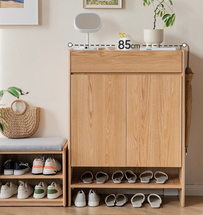 Solid Oak Wood Shoe Storage Cabinet - Modern Nordic Style with Rock Slab Design - Perfect for Entryway, Bedroom, or Closet Organization