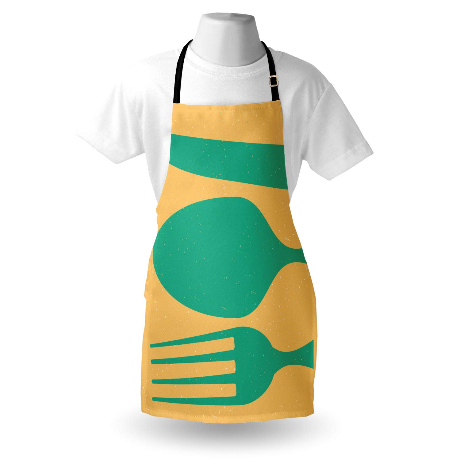 Ambesonne Personalized Chef Apron - Cooking Theme Kitchen Bib with Spoons & Forks Monochrome Grungy Art - Adjustable Neck Unisex Adult Apron in Almond Green - Perfect for Cooking, Baking, BBQ & Kitchen Decor