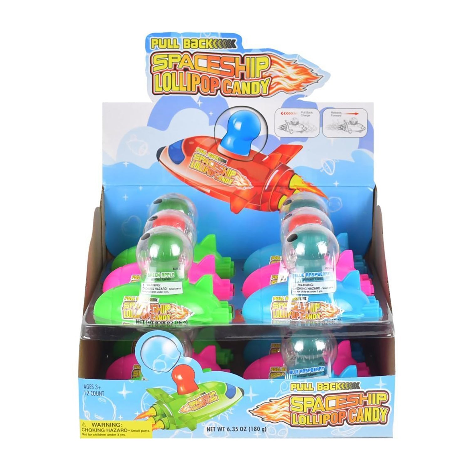 Koko's Pull Back Spaceship Lollipop - 12 Count Box | Fun Novelty Candy for Kids Birthday Parties, Space Themed Events & Classroom Rewards