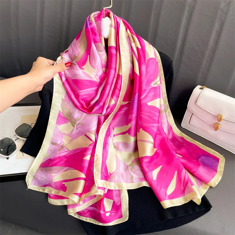 Luxury 180x90cm Women's Silk Scarf - Elegant Beach Shawl, Bandana, Foulard & Muffler for Women - Perfect for Travel, Parties & Fashion Accessories