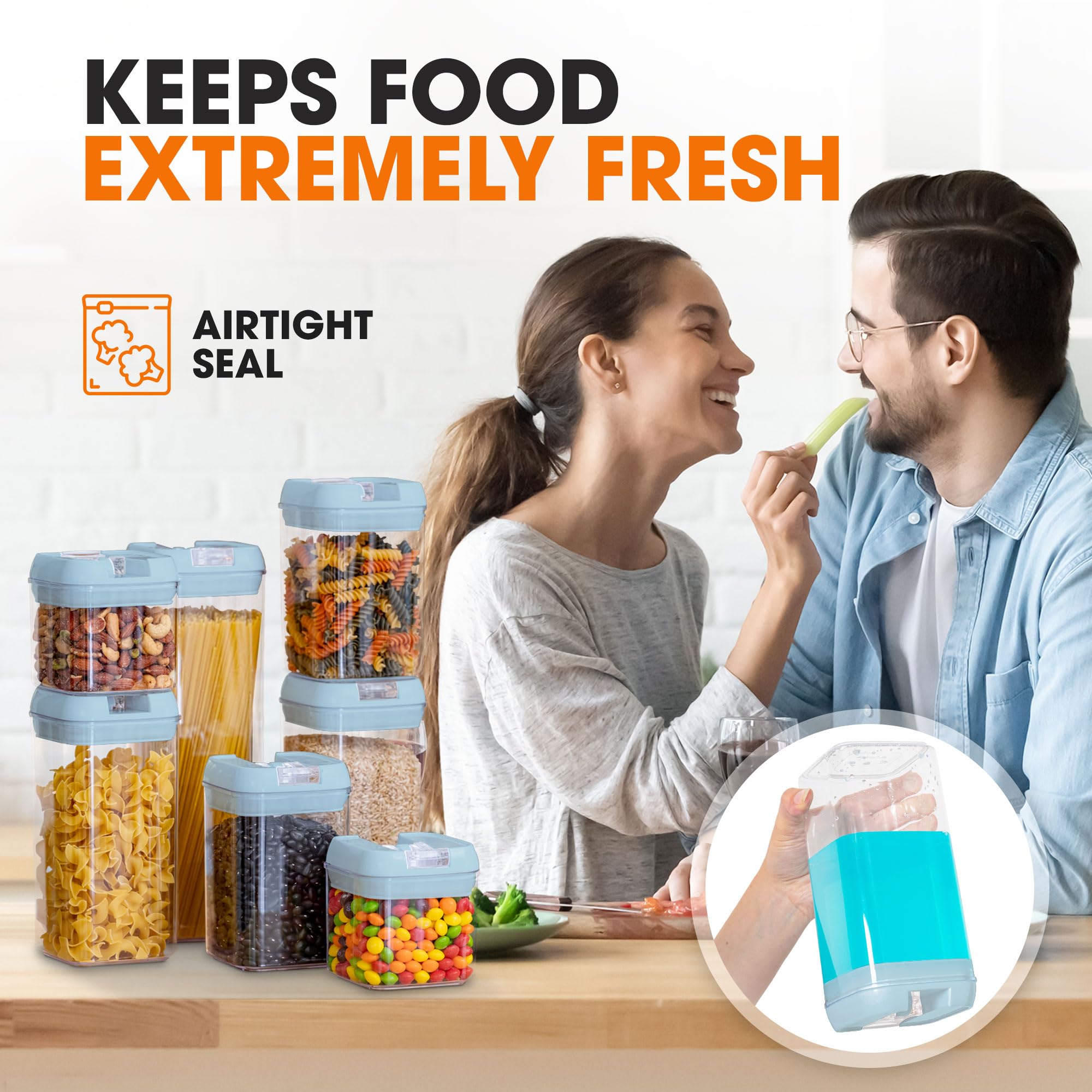Airtight Food Storage Containers Set of 7 with Lids - Cheer Collection Kitchen Pantry Organizers for Flour, Sugar, Cereal & Dry Goods - Perfect for Meal Prep, Baking & Home Organization (Blue)