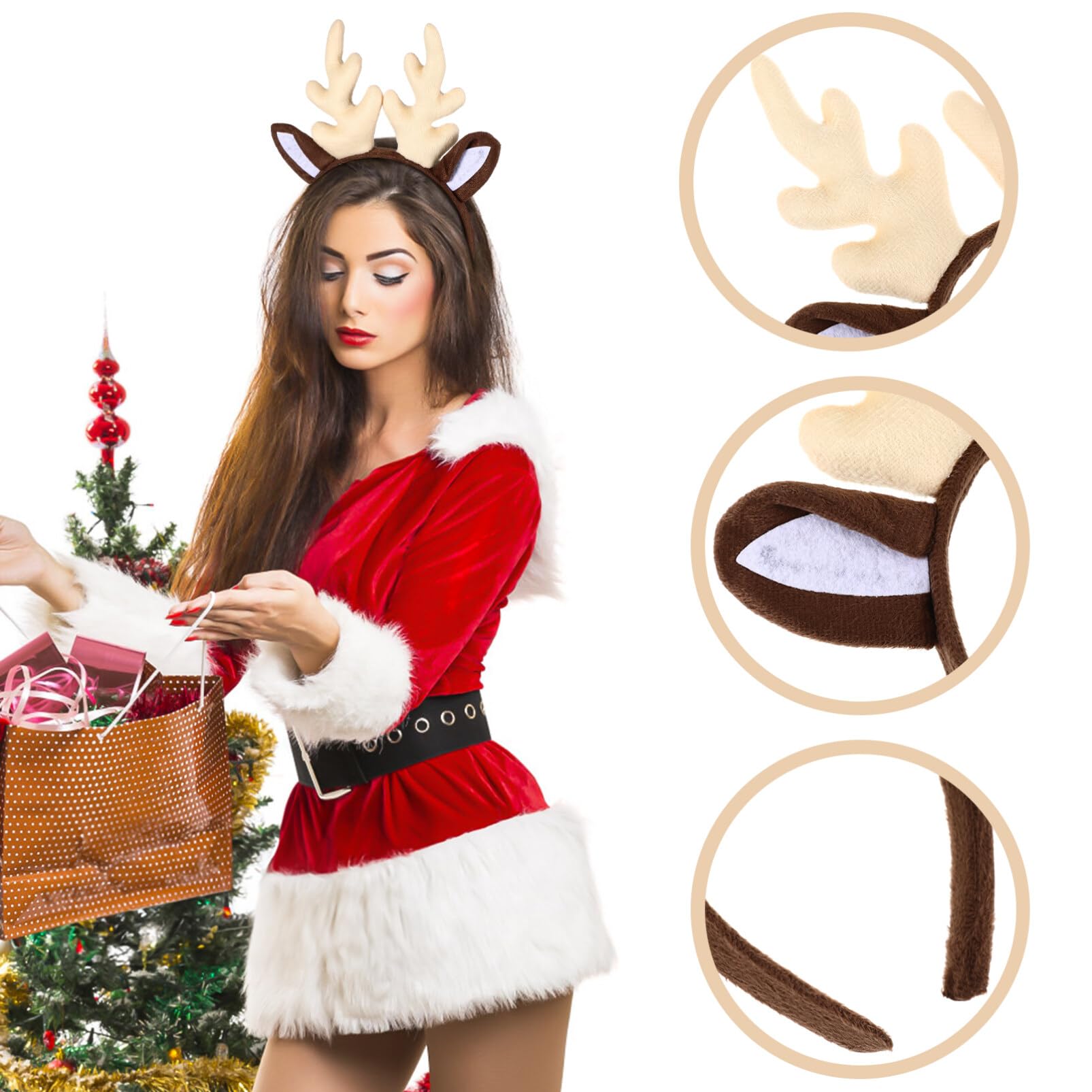 Reindeer Antler Headband - Christmas Elk Hair Hoop for Holiday Parties, Costume Events & Festive Celebrations (Milk White) | Perfect for Christmas, Birthday, Cosplay & Photo Shoots