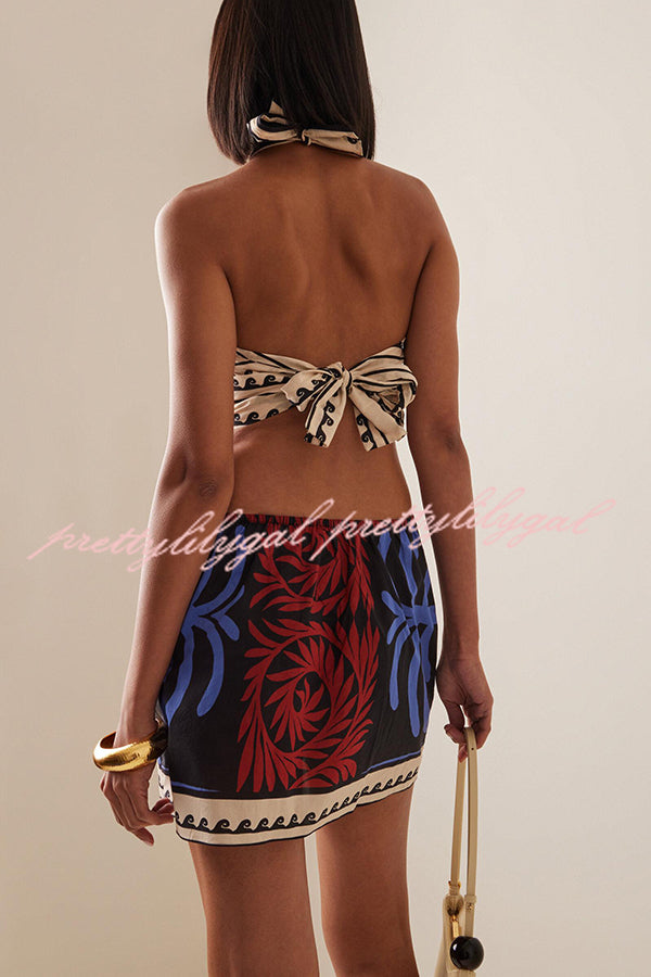 Stylish Printed Halterneck Mini Dress for Women - Sexy Beach & Resort Wear - Perfect for Summer Vacations, Pool Parties, and Tropical Getaways