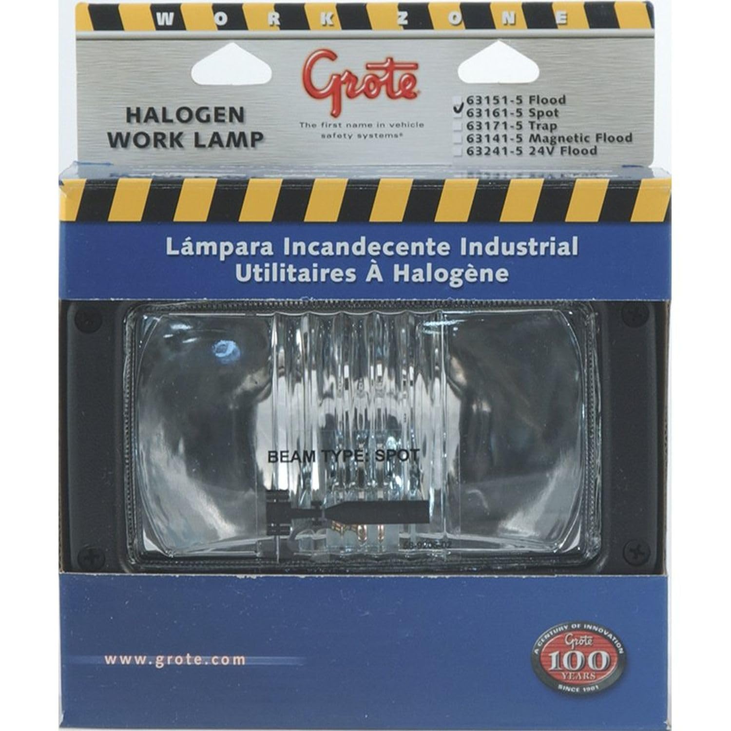 Grote 63161-5 Rectangular Halogen Work Light - 12V Heavy Duty Spot Lamp for Trucks, Construction & Off-Road Vehicles - Perfect for Night Repairs, Job Sites & Emergency Lighting
