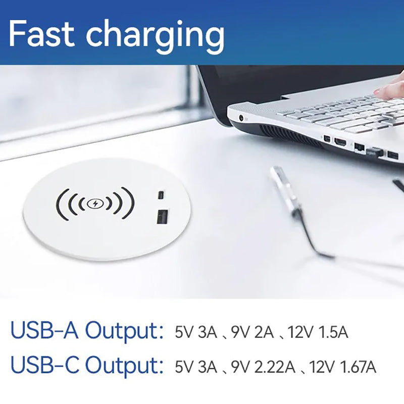 Wireless Charging Dock with USB Cable Management - 9cm Compact Desk Organizer (Black) - Perfect for Office, Home & Workspace Clutter-Free Charging