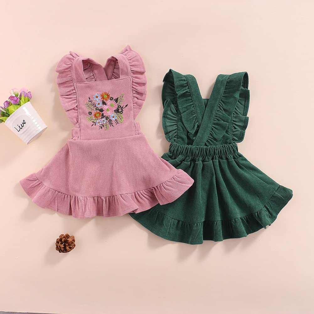 MERSARIPHY Baby Girls Suspender Dress - Embroidered Straps Skirt Overall Outfit for Winter & Fall | Cute Infant Dresses for Holidays, Photos & Special Occasions