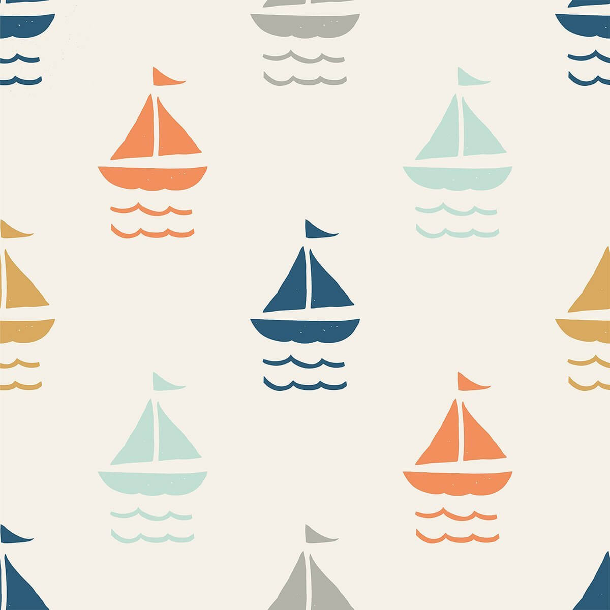 White and Orange Boats Baby Peel and Stick Removable Wallpaper 6023 - Easy DIY Nursery Decor for Kids' Room & Playroom
