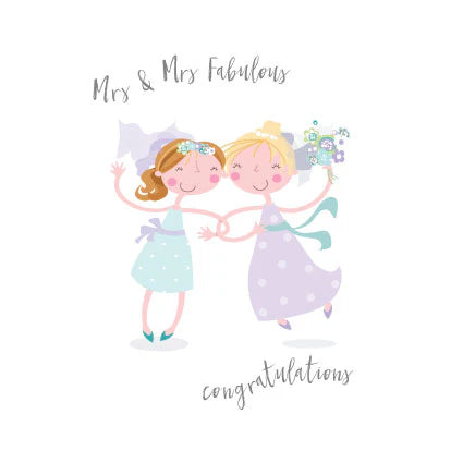 Mrs & Mrs Fabulous Wedding Card - Elegant Same-Sex Marriage Greeting Card for Lesbian Couples - Perfect for Wedding Invitations, Anniversaries & LGBTQ+ Celebrations