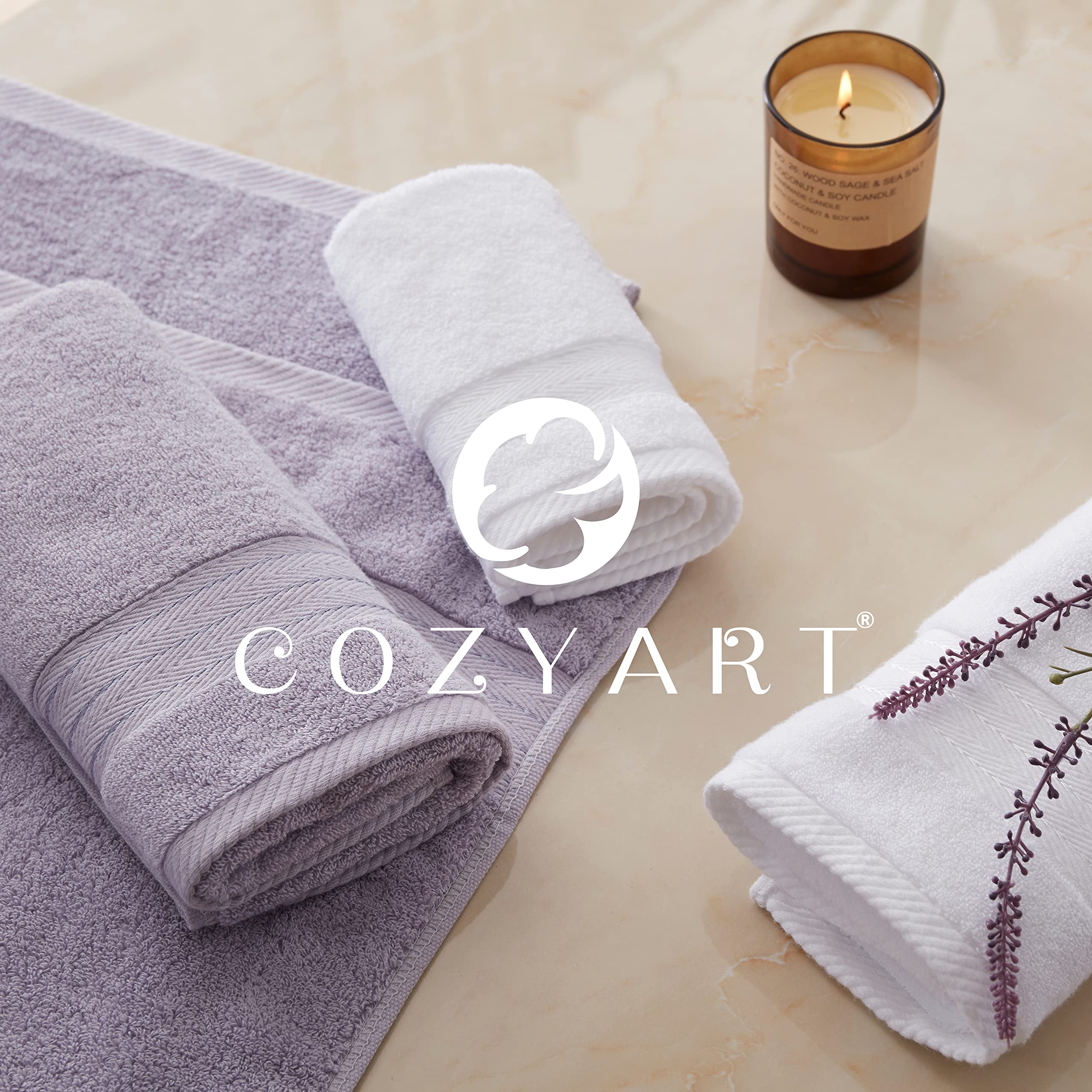 Luxury Lavender Bath Towel Set - 6 Piece Turkish Cotton Hotel Towels (2 Bath, 2 Hand, 2 Washcloths) 650 GSM for Spa, Bathroom & Guest Use - Ultra Soft & Absorbent Bulk Towels