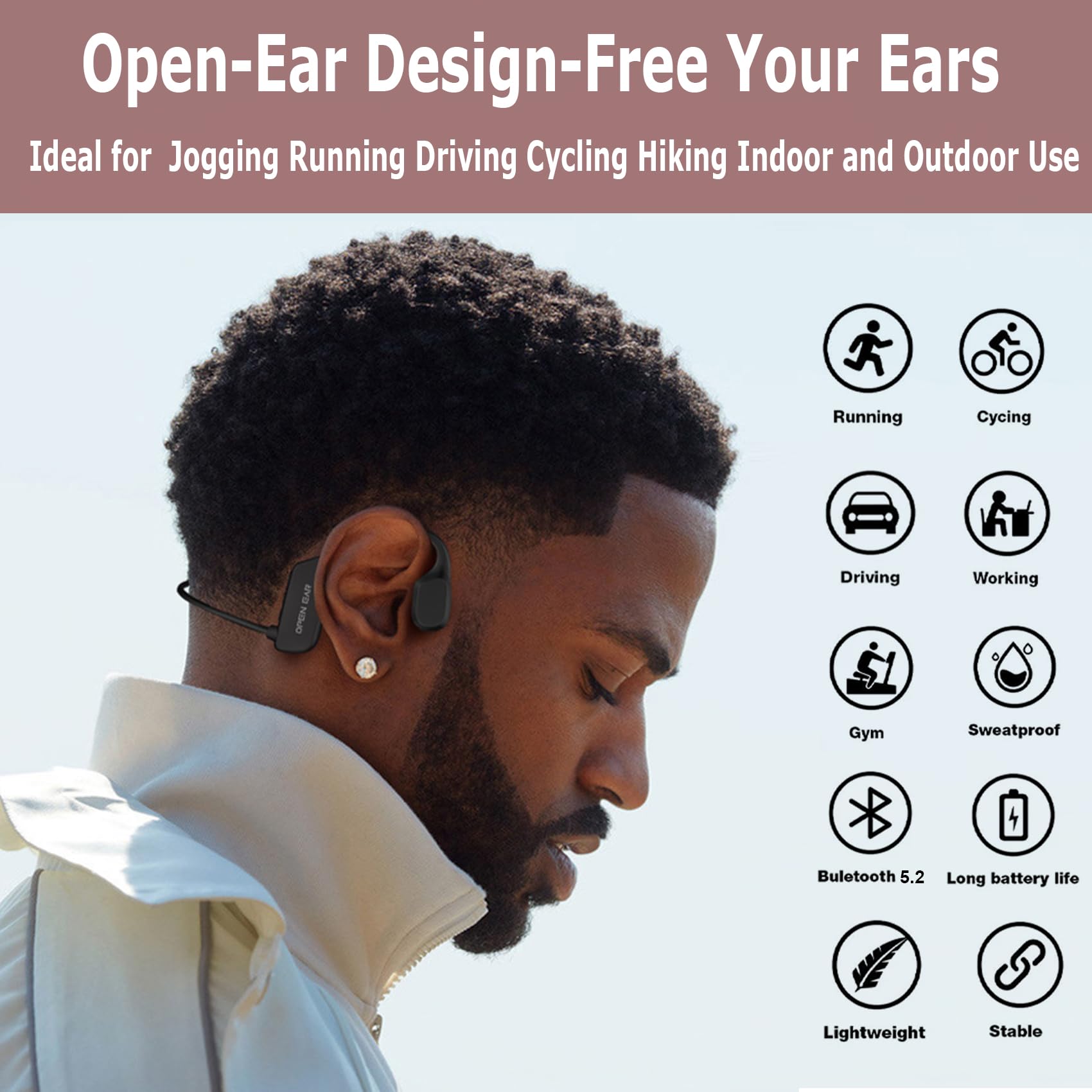 **Wireless Bone Conduction Headphones with Magnetic Charging, Open-Ear Bluetooth 5.3 Headset with Mic – Sweatproof & Lightweight for Running, Cycling, Workouts, Driving – Perfect for Indoor & Outdoor Sports & Office Use**
