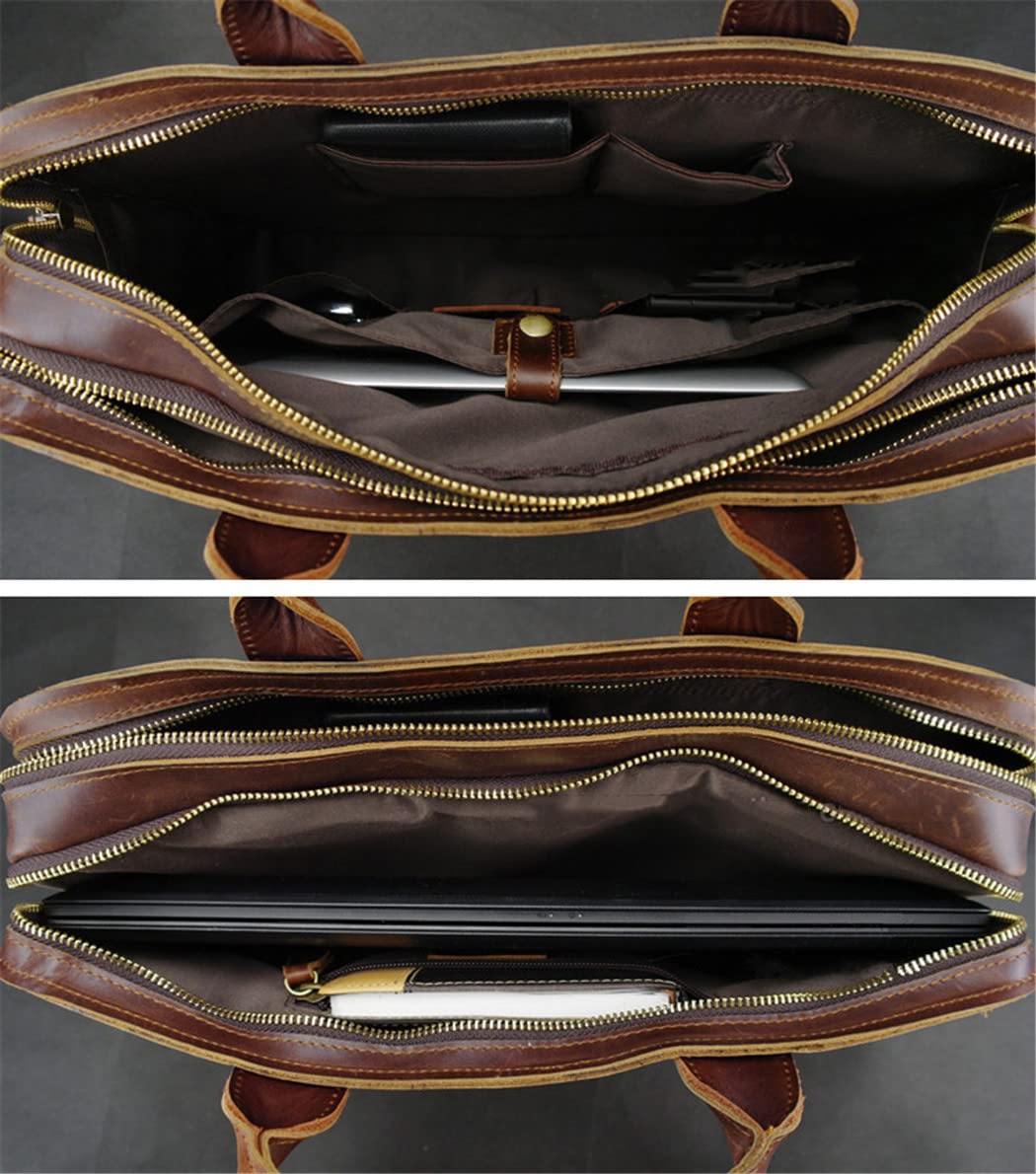 Premium Genuine Leather Men's Laptop Briefcase - Professional Business Portfolio Bag for Office & Travel - Stylish Work Bag for Documents, MacBook & Essentials