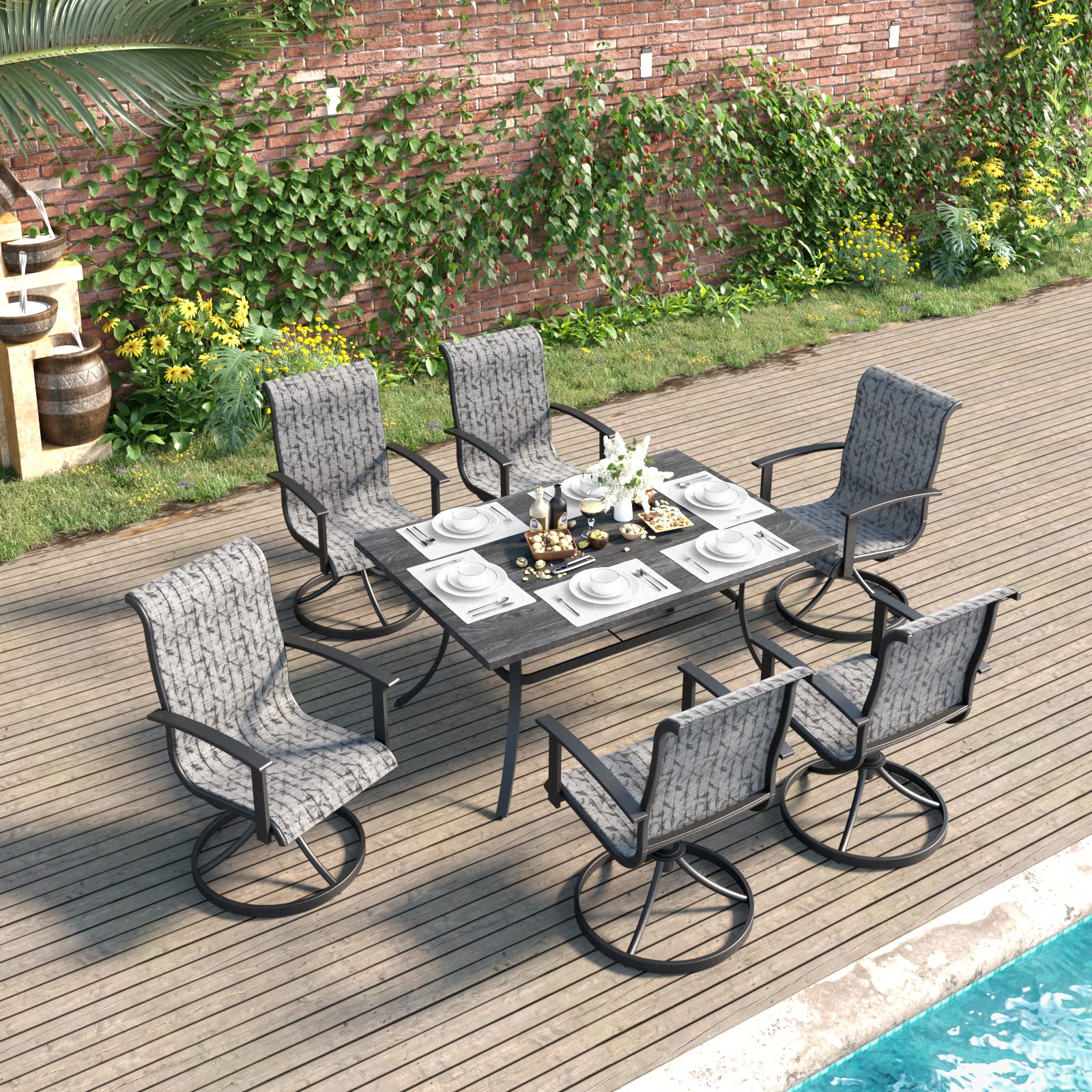 66-Inch Outdoor Rectangle Dining Table - Weather-Resistant Picnic Table with Embossed Woodgrain & 1.5