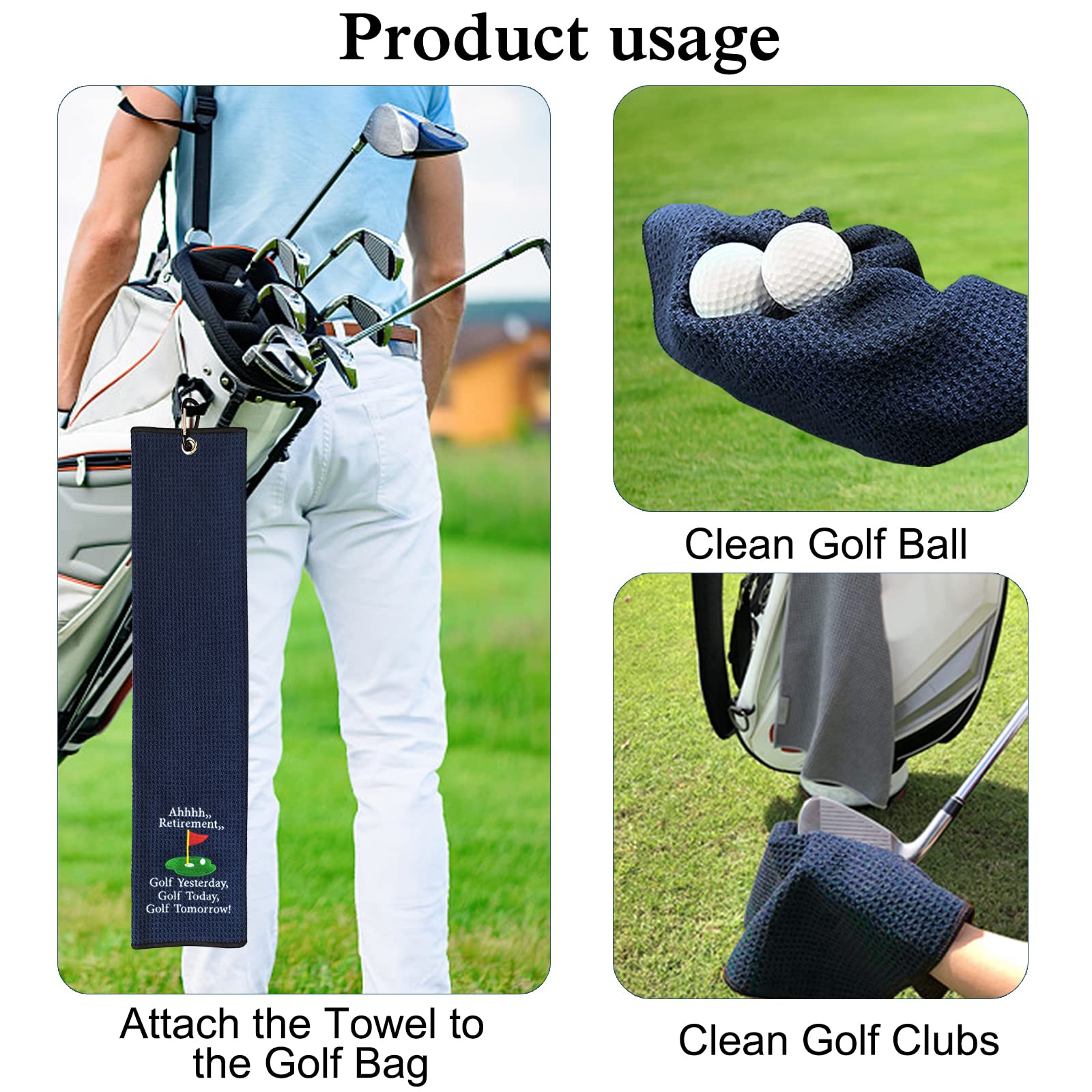 Funny Retirement Golf Towel - Embroidered Navy Blue Golf Towel with Clip for Golf Bags | Perfect Golf Gift for Men, Birthday Present for Golf Lovers, Retirement Gift for Coworker, Father or Grandpa | Great for Golf Courses, Retirement Parties & Father's Day Celebrations