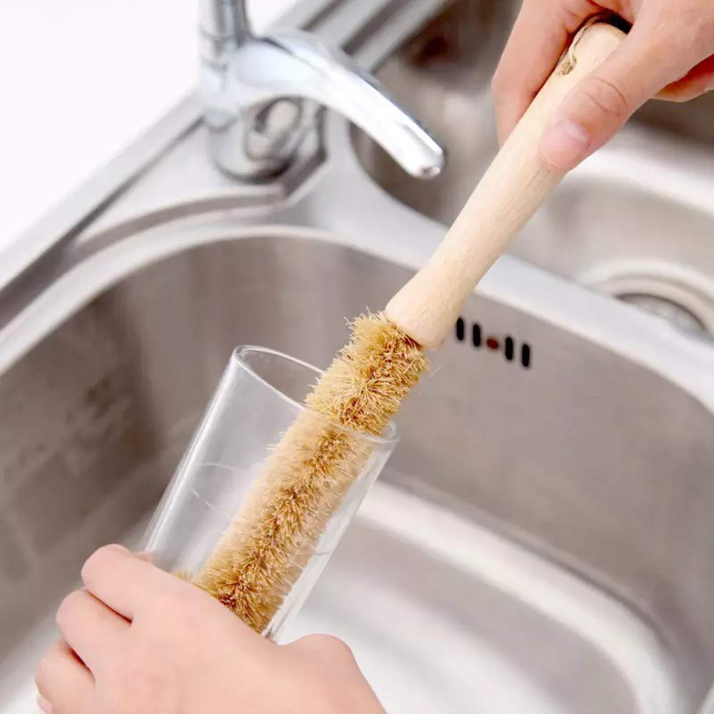 Eco-Friendly Bamboo Dish Scrubber 4-Pack - Kitchen Cleaning Brush for Pans, Pots & Vegetables