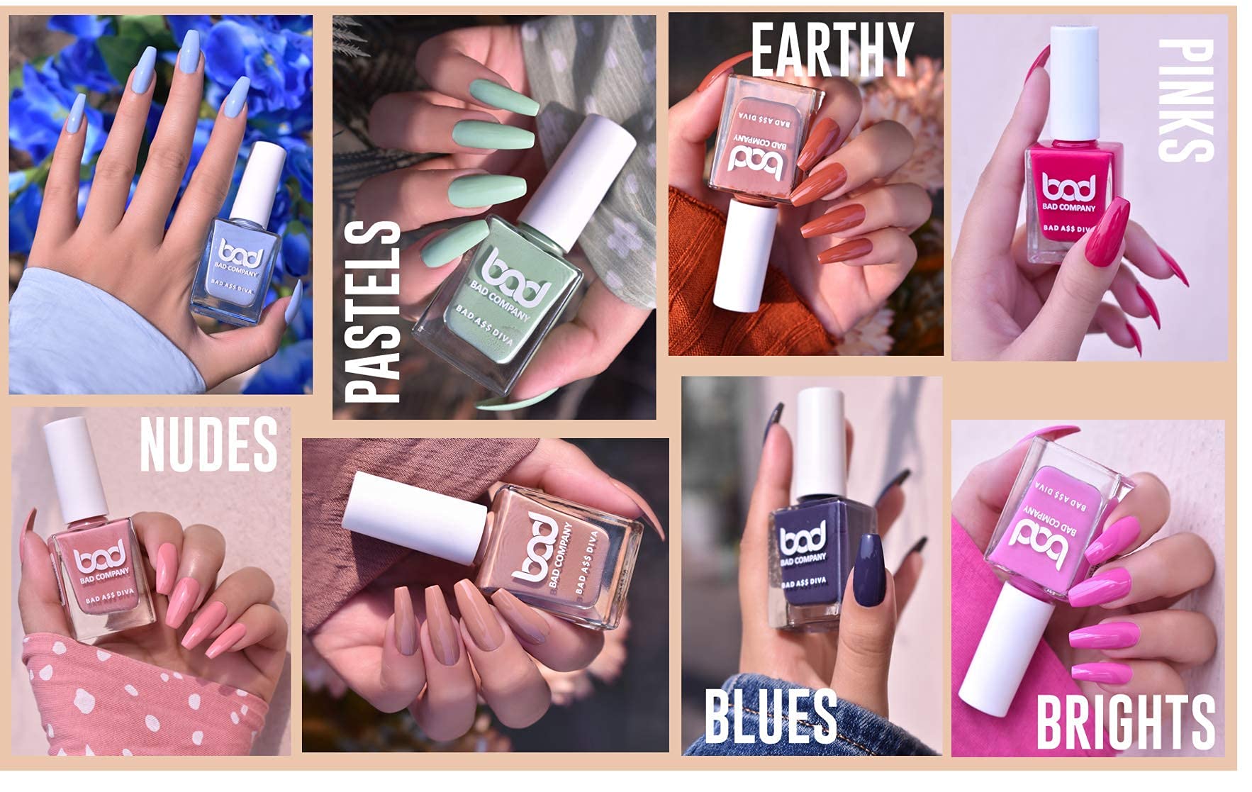 BAD COMPANY Non-Toxic Nail Polish Set (10ml x 2) - Quick Dry Long Lasting Nail Lacquer, Pastel Colors 75 & 98 - Perfect for Home Manicures, Parties & Gift Giving