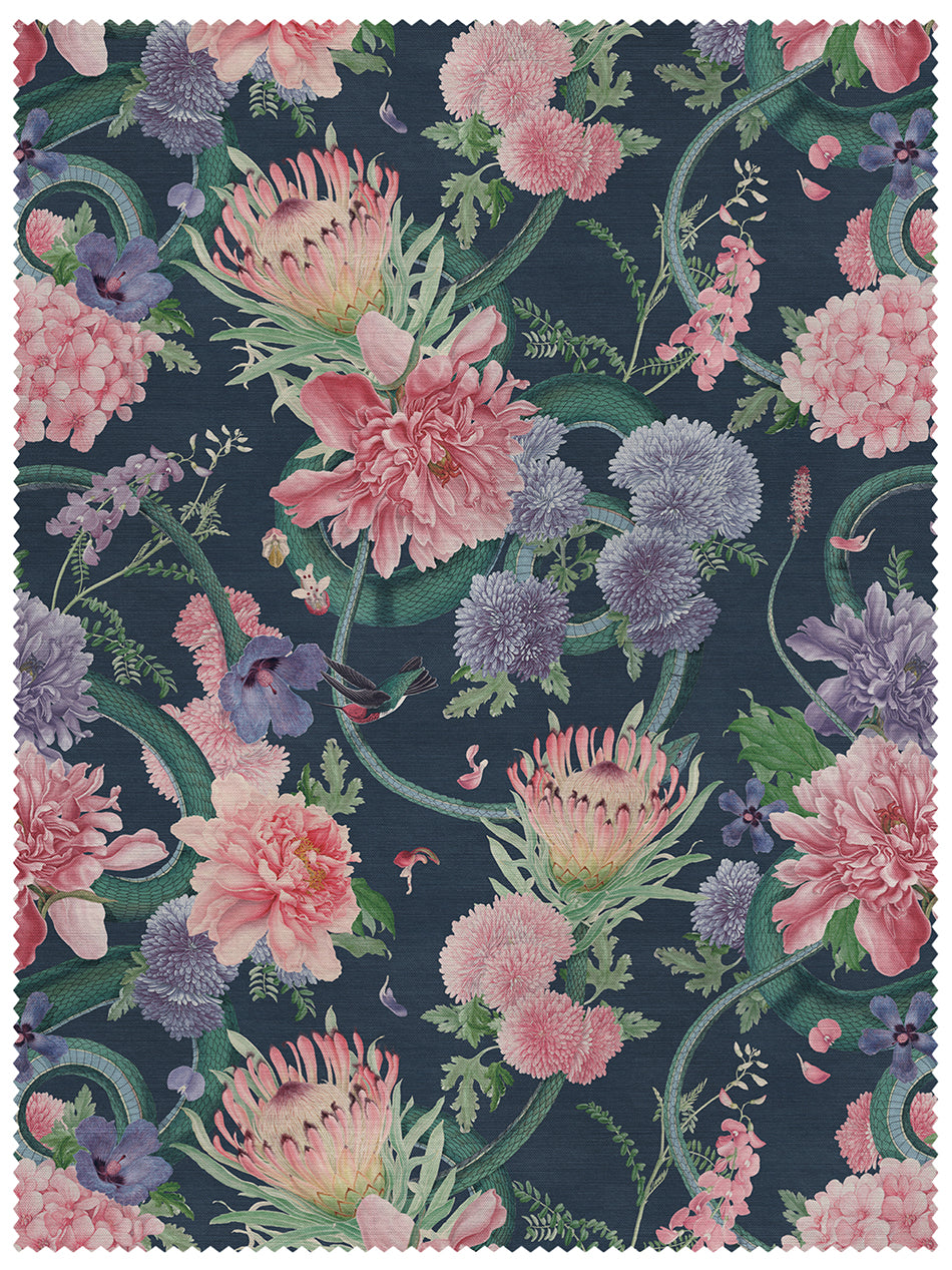 Forbidden Bloom 'Deep Blue' Linen Fabric Sample - Premium Home Decor & Upholstery Material for Curtains, Pillows, and DIY Craft Projects