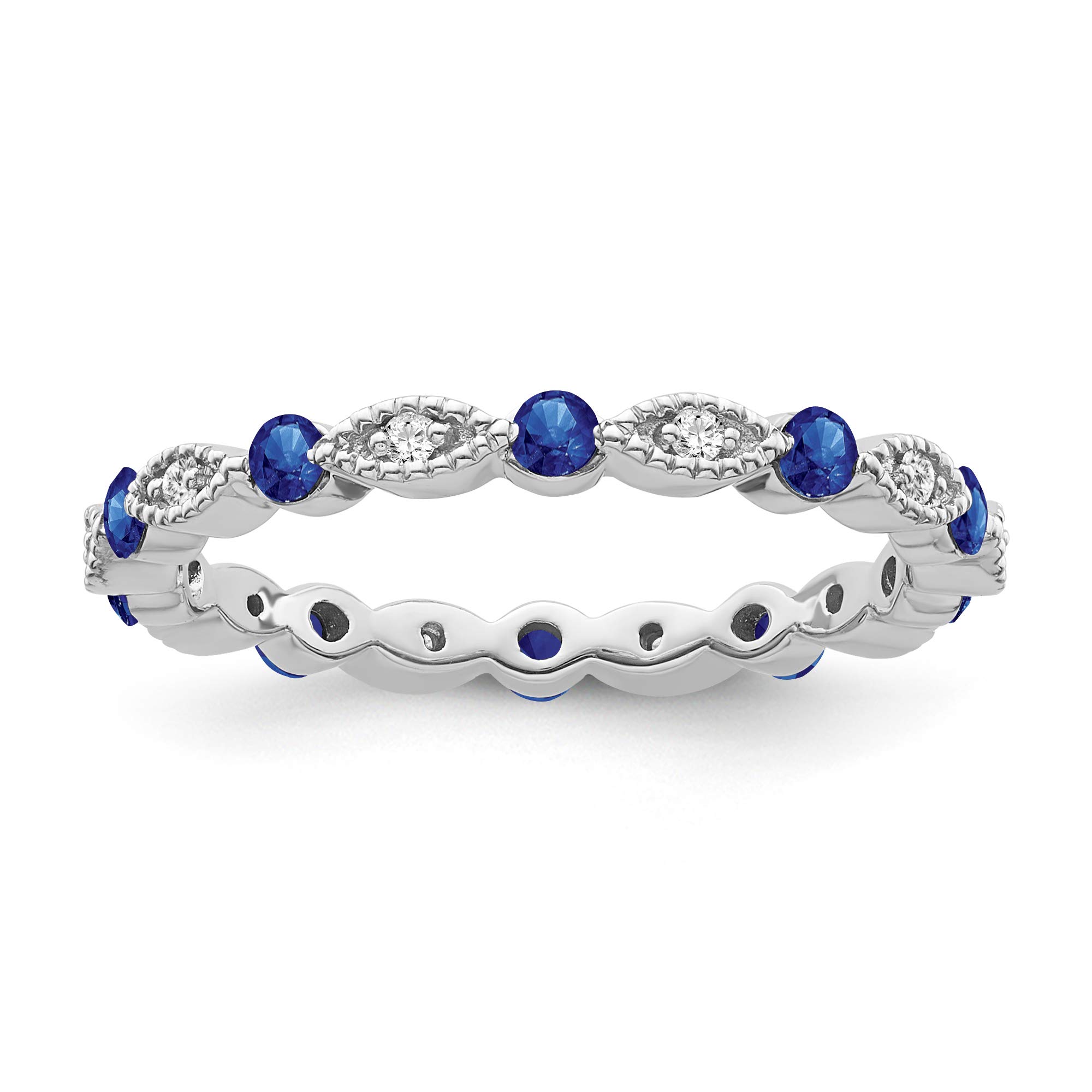 Sterling Silver Diamond & Blue Sapphire Eternity Band Ring - 1/10 cttw, I-J Color, I2-I3 Clarity - Perfect for Anniversaries, Weddings & Special Occasions