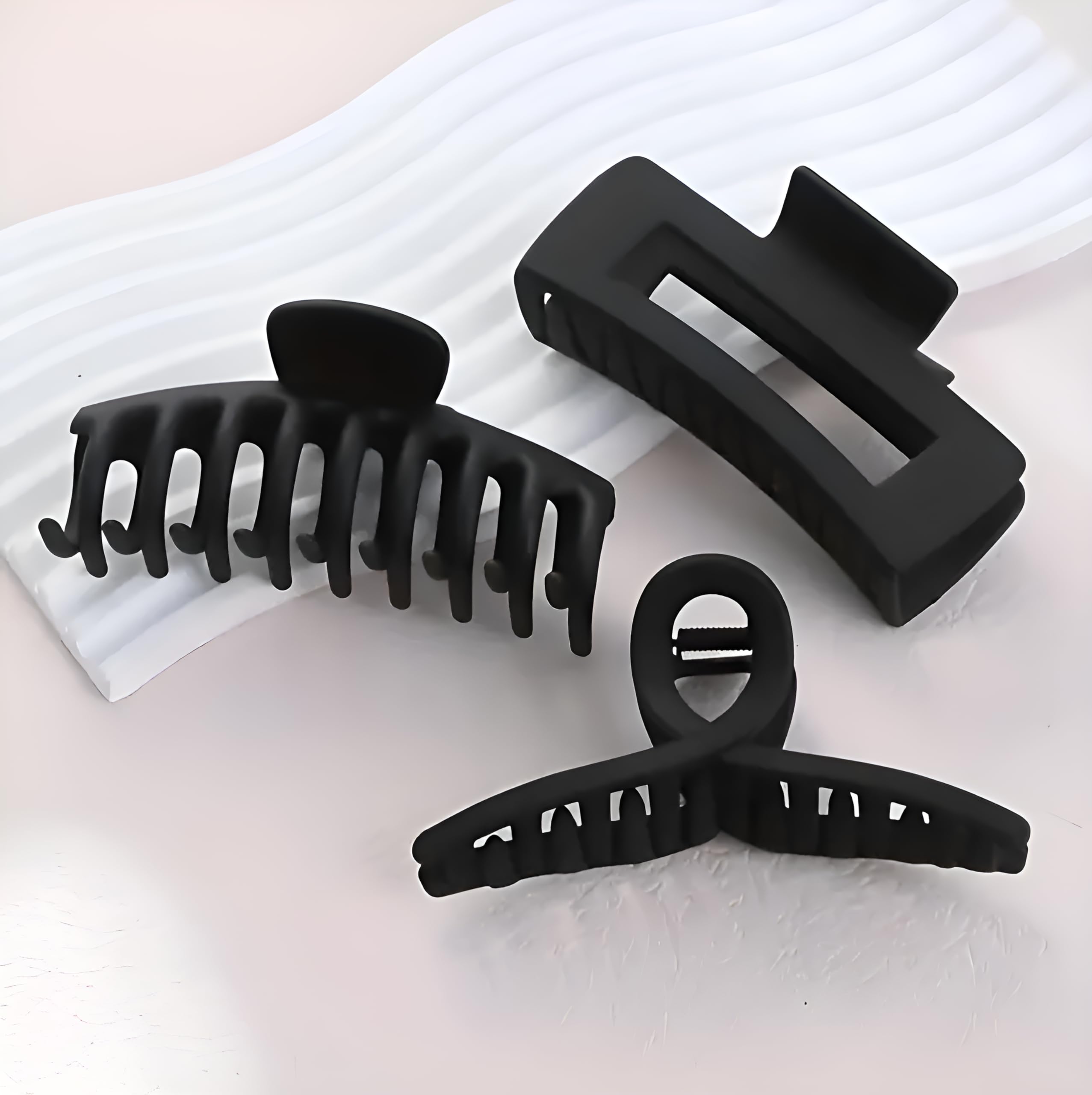 PACTIV Matte Black Hair Claw Clips - Korean Style Simple Hair Clips, Non-Slip Hair Accessories for Women (Pack of 3) | Perfect for Work, Gym, and Everyday Hairstyles