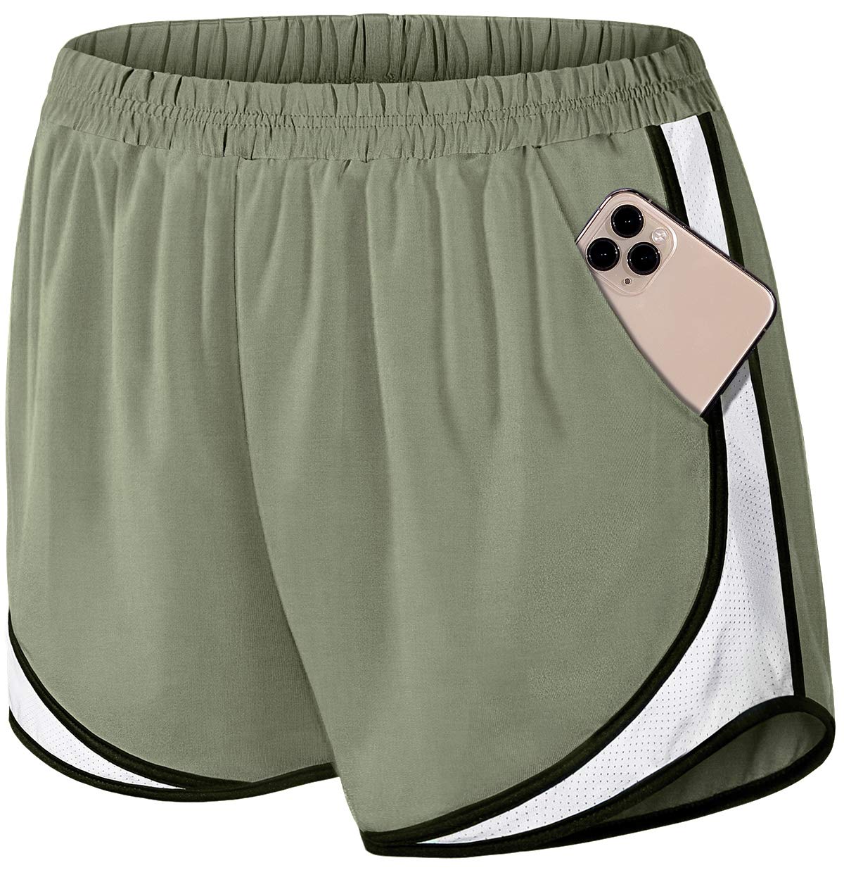 Fulbelle Women's Running Shorts with Pockets - Double Layer Athletic Workout Gym Shorts for Yoga, Jogging & Fitness Training