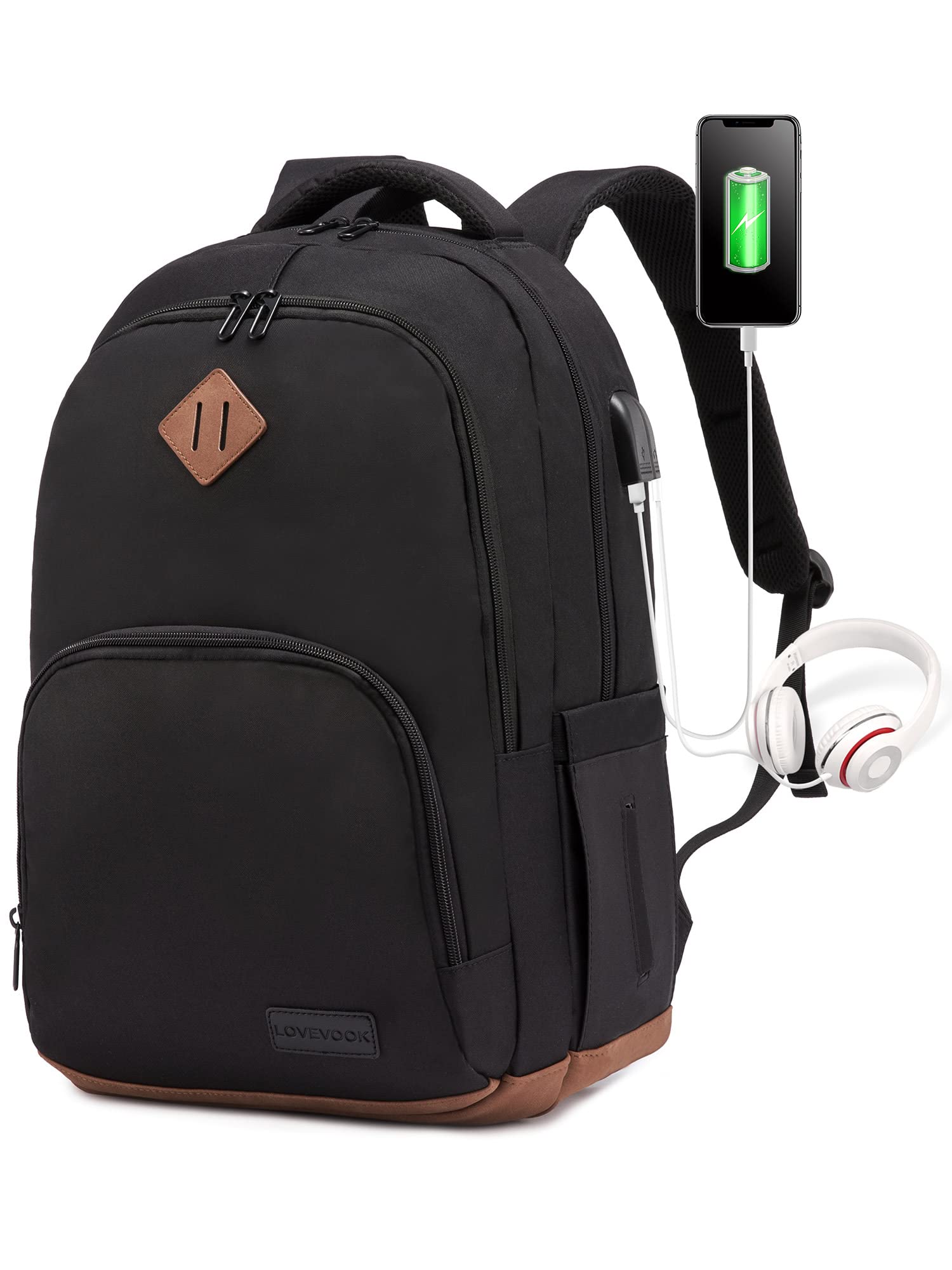 LOVEVOOK Classic Water Resistant Backpack for Women & Men - 15.6 Inch Laptop Compartment, College School Bookbag - Perfect for Work, Travel & Daily Commute | Durable Daypack for Students & Professionals