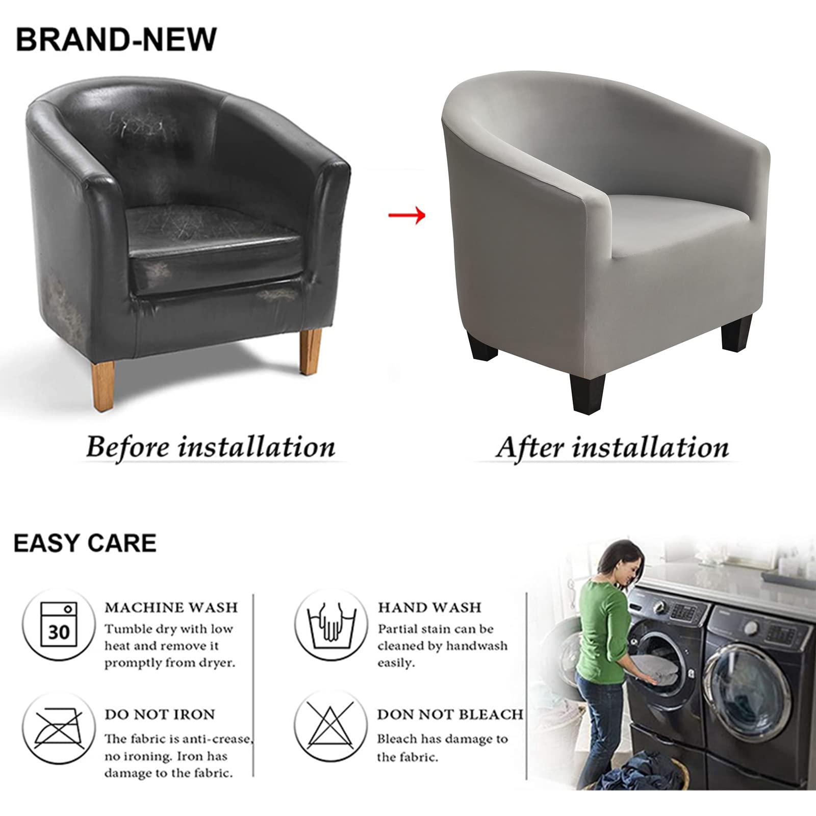 NILUOH Stretch Club Chair Slipcover - Armchair Cover, Sofa Protector for Living Room, Grey - Perfect for Home Decor, Furniture Protection & Easy Cleaning