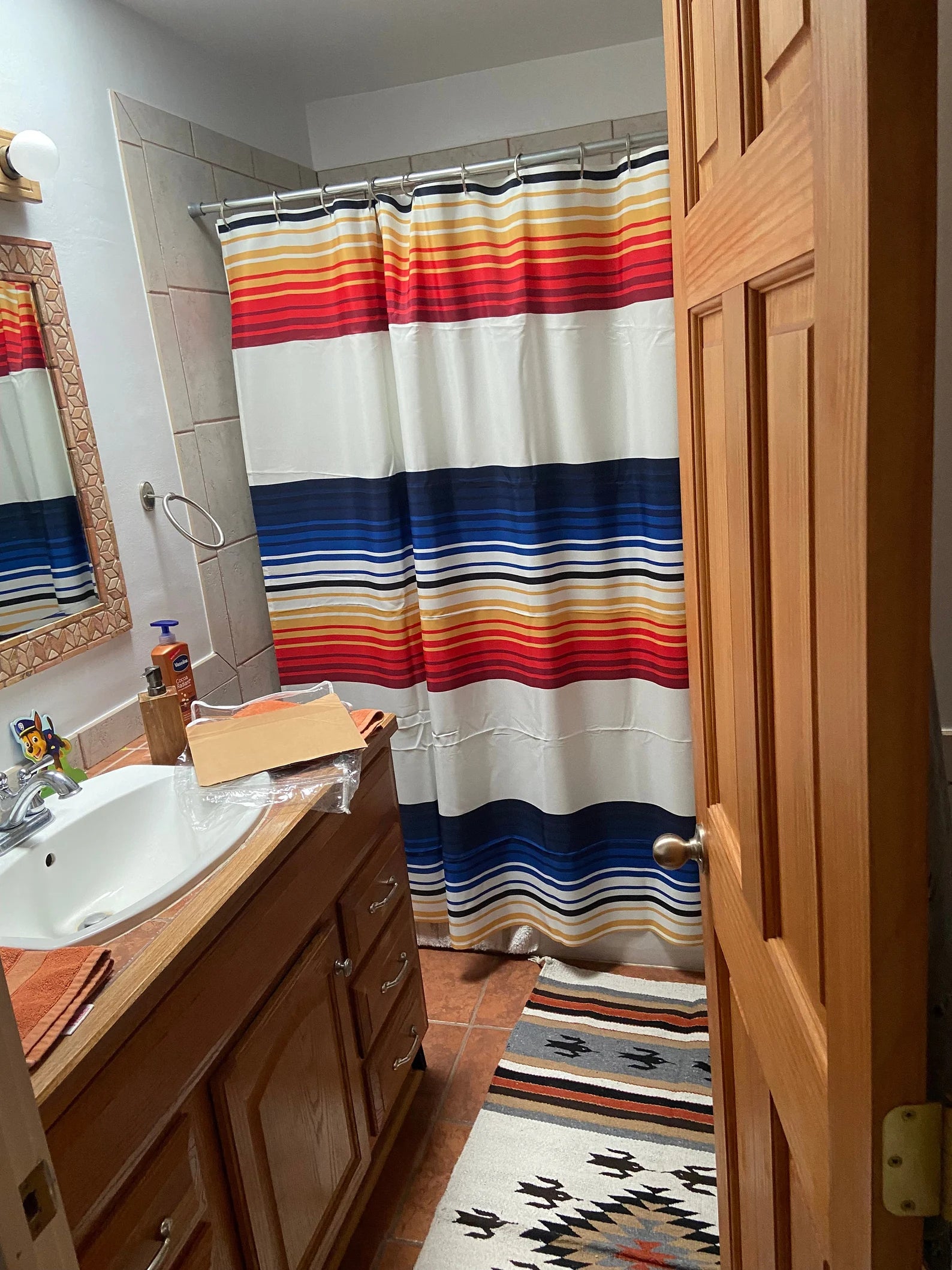Vibrant Mexican Blanket Style Shower Curtain - Waterproof Bathroom Decor for Boho & Southwestern Home Decor | Perfect for Bathrooms, Dorms & Vacation Rentals