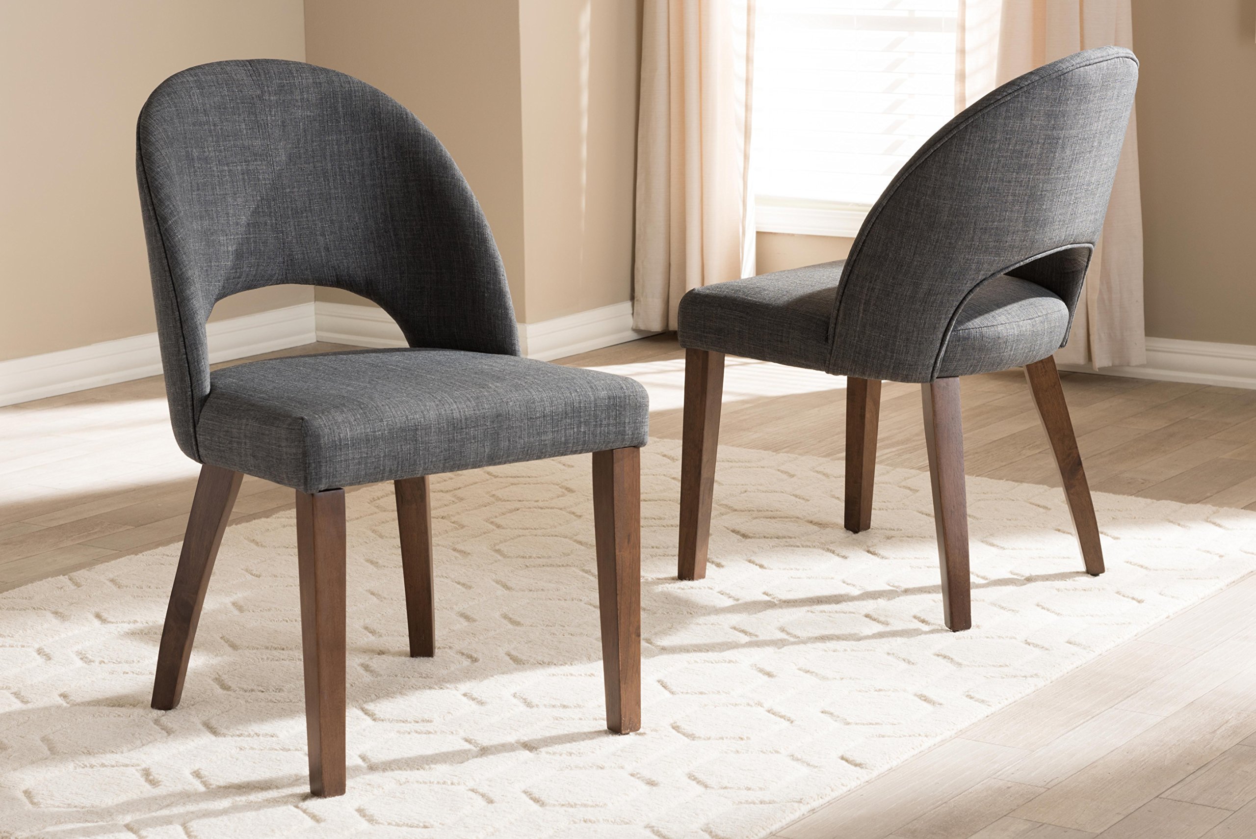 Baxton Studio Wesley Dining Chair - Dark Grey Fabric Upholstered with Walnut Wood Finish - Modern Kitchen & Dining Room Furniture for Home Decor