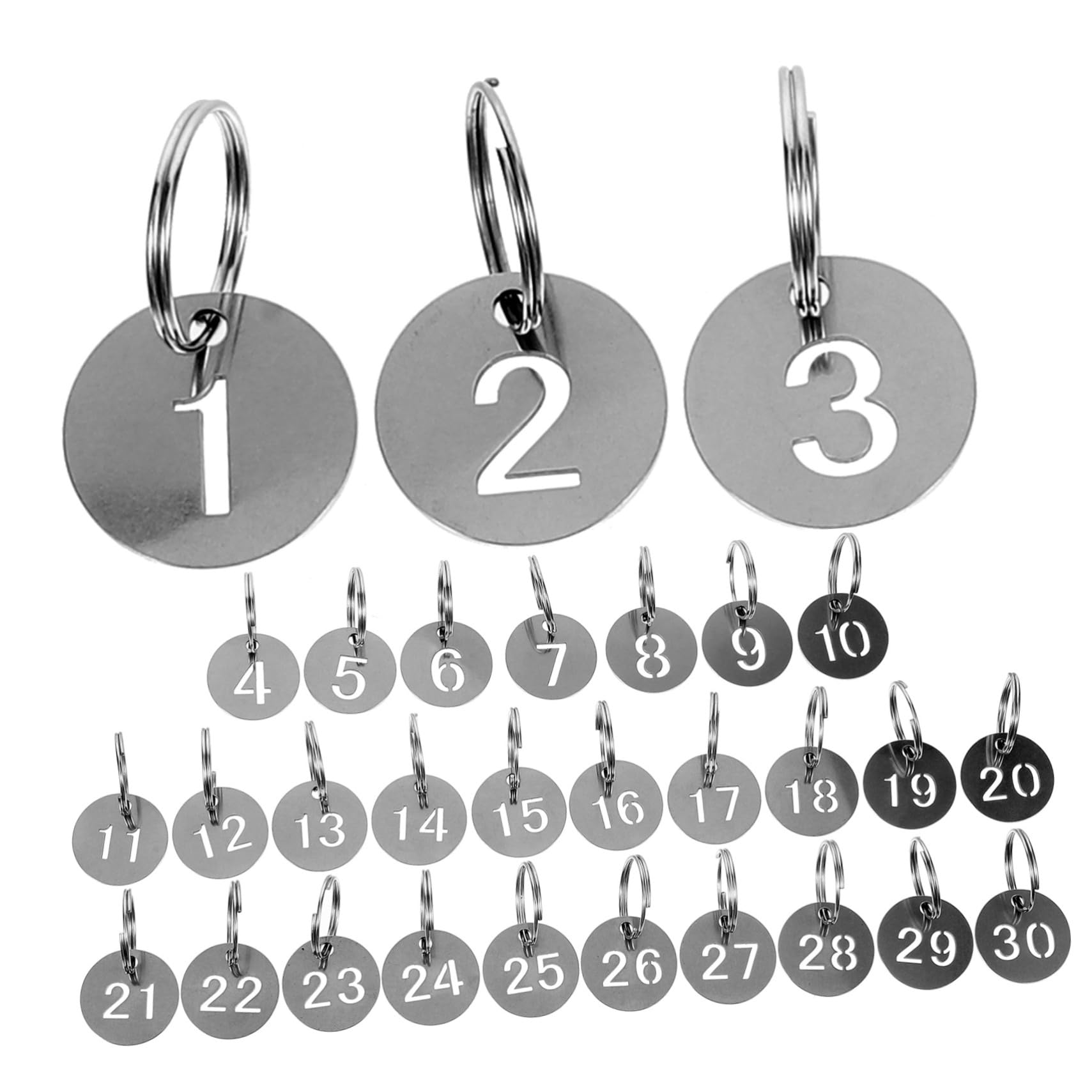 FOYTOKI 30pcs Stainless Steel Key Tags Ring with Numbers 1-30 - Durable Metal Number Tags for Keys, Luggage, Backpacks & Organization - Perfect for Home, Office, School & Travel Use