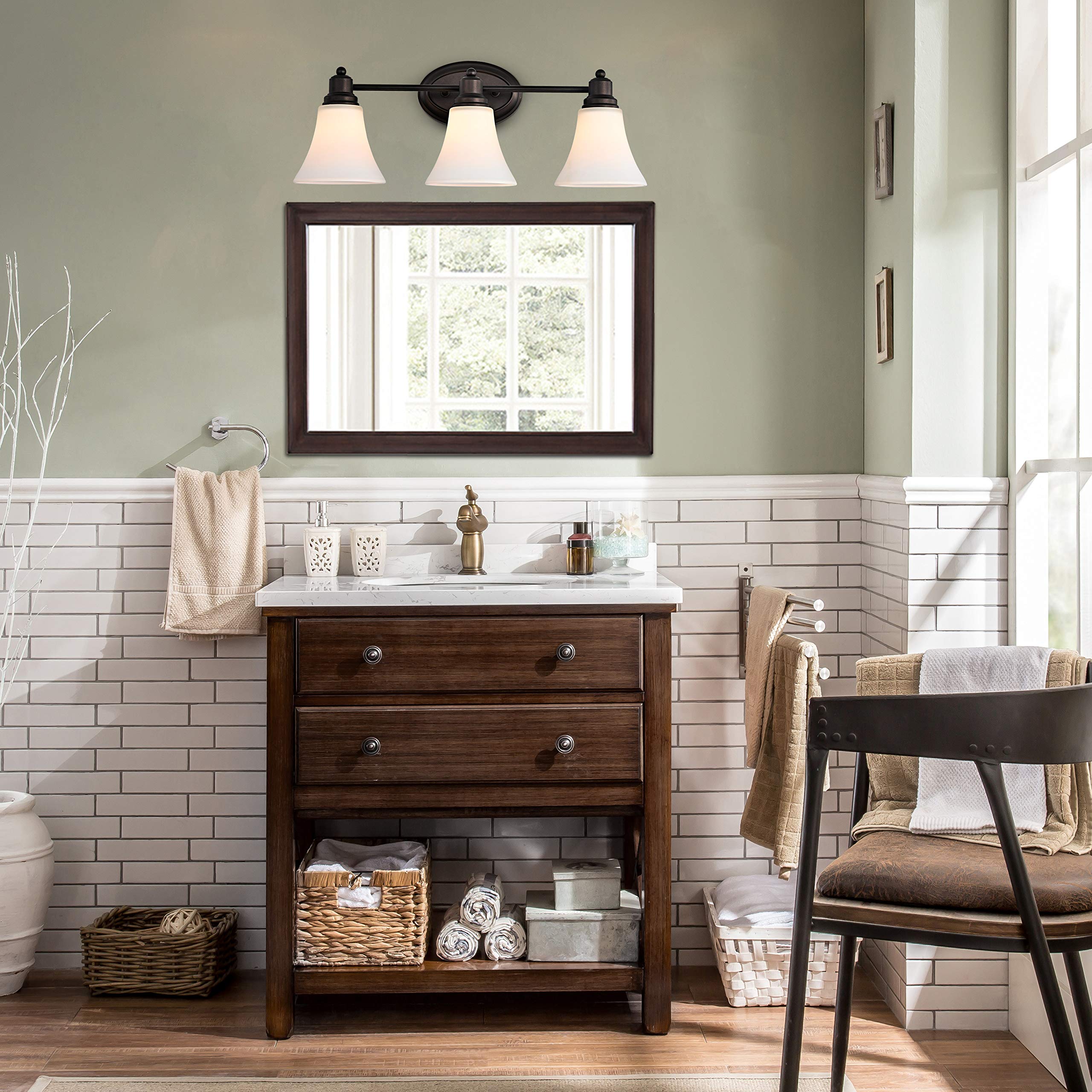 Chloe Lighting Janet Modern 3-Light Bathroom Vanity Light Fixture in Rubbed Bronze - 24 Inch Width for Bathroom, Powder Room, or Dressing Area