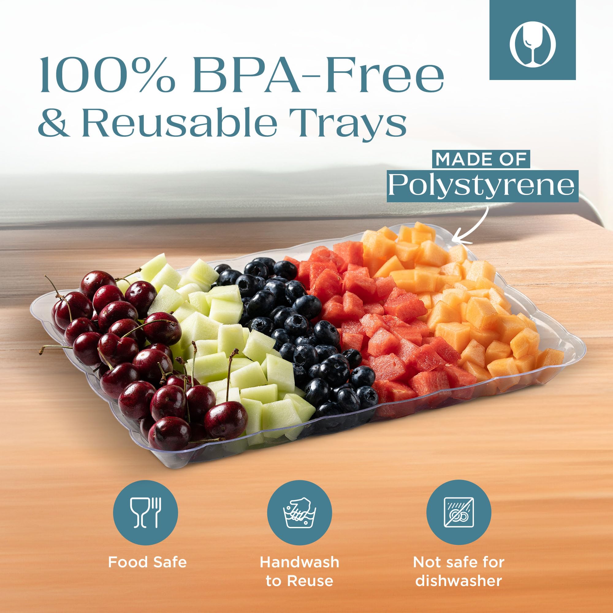 Clear Disposable Plastic Serving Trays 9x13 - 4 Pack for Party & Events