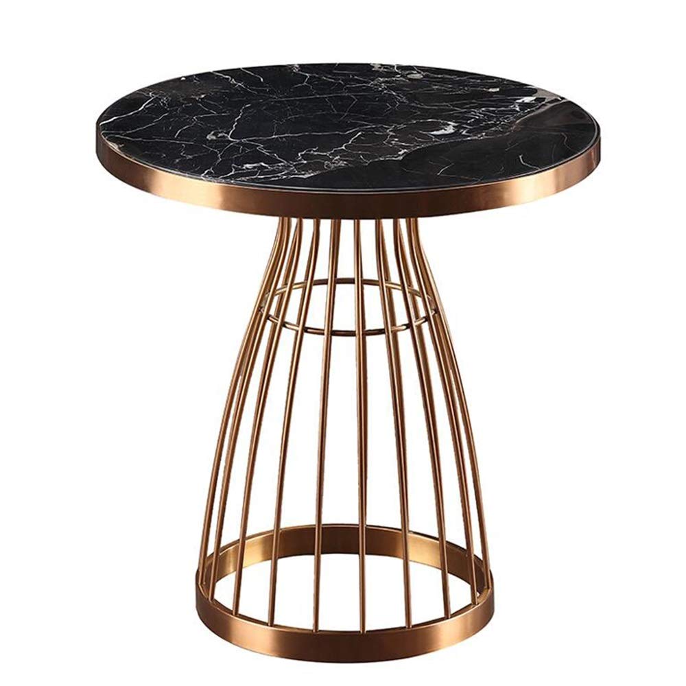 Jcnfa Wrought Iron End Table with Marble Textured Top - Modern Pedestal Side Table for Living Room, Sofa & Console - 2 Stylish Designs (Black) - Perfect for Coffee, Books & Home Decor