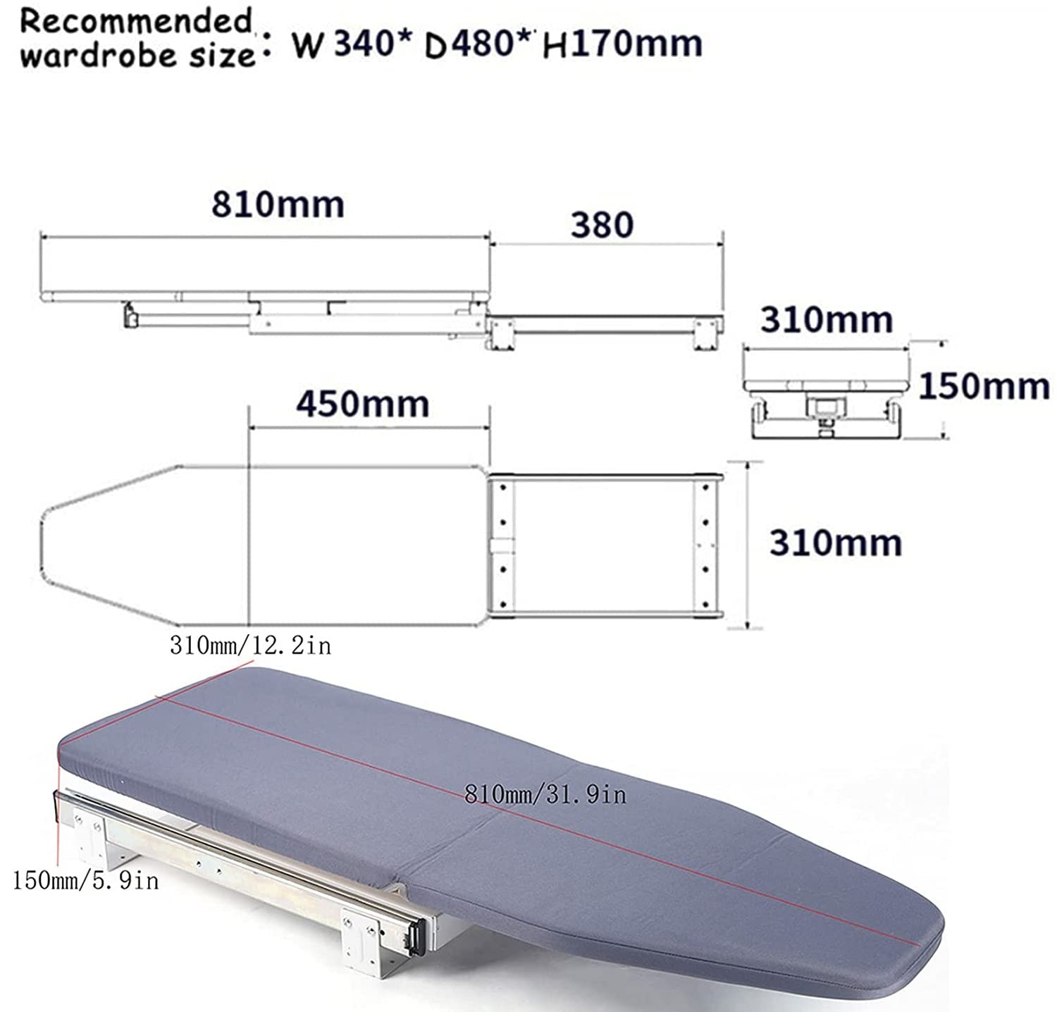 Foldable Rotating Ironing Board - Space Saving Pull-Out Cabinet Ironing Station for Home & Apartment | Perfect for Small Spaces, Laundry Rooms & Closets