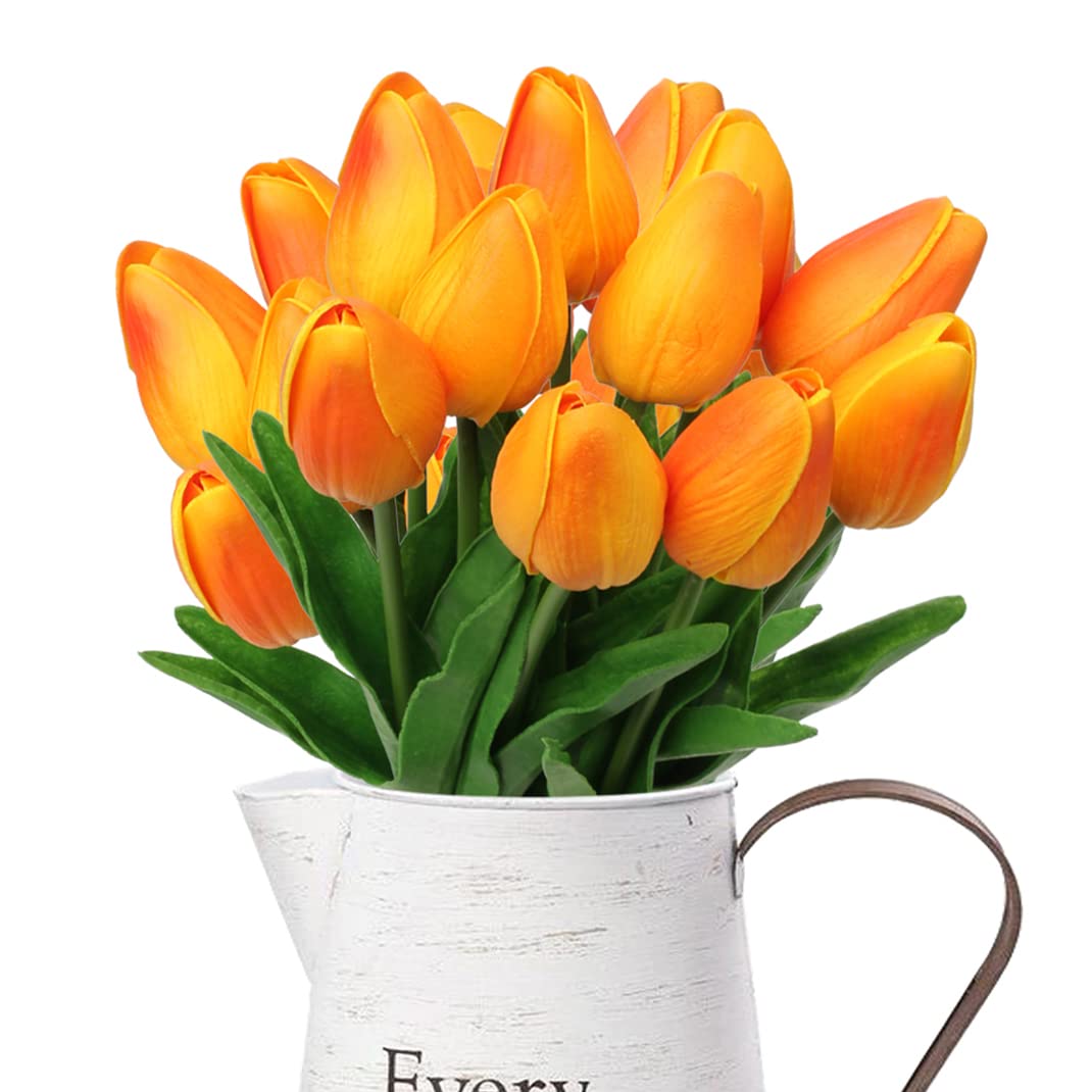10 Pcs Real Touch Orange Artificial Tulips - 13.5