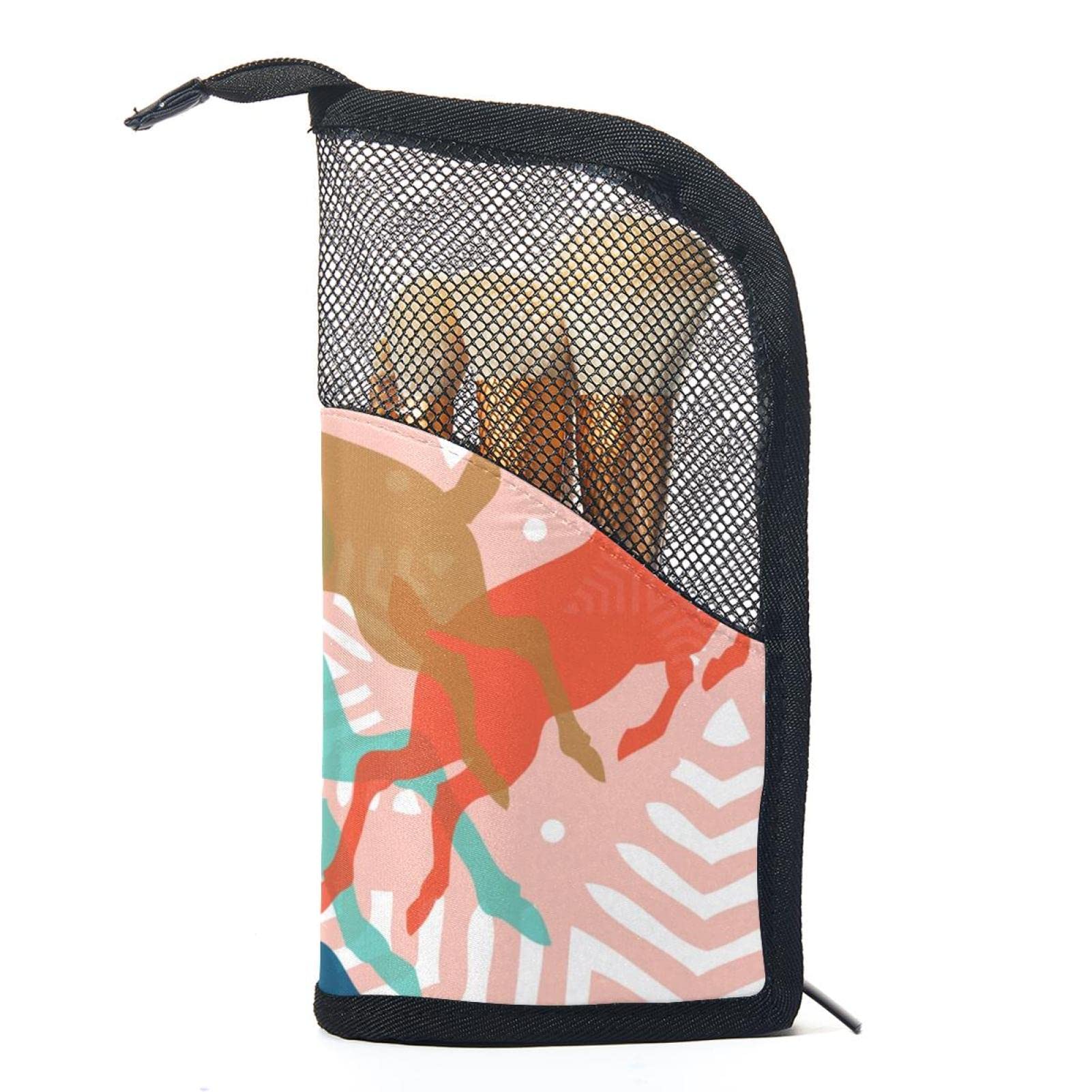 12-Piece Makeup Brush Organizer Bag with Christmas Geometric Colorful Deer Design - Portable Travel Brush Holder Case for Professional Makeup Artists & Beauty Enthusiasts - Perfect for Home Storage, Travel, and Gift Giving