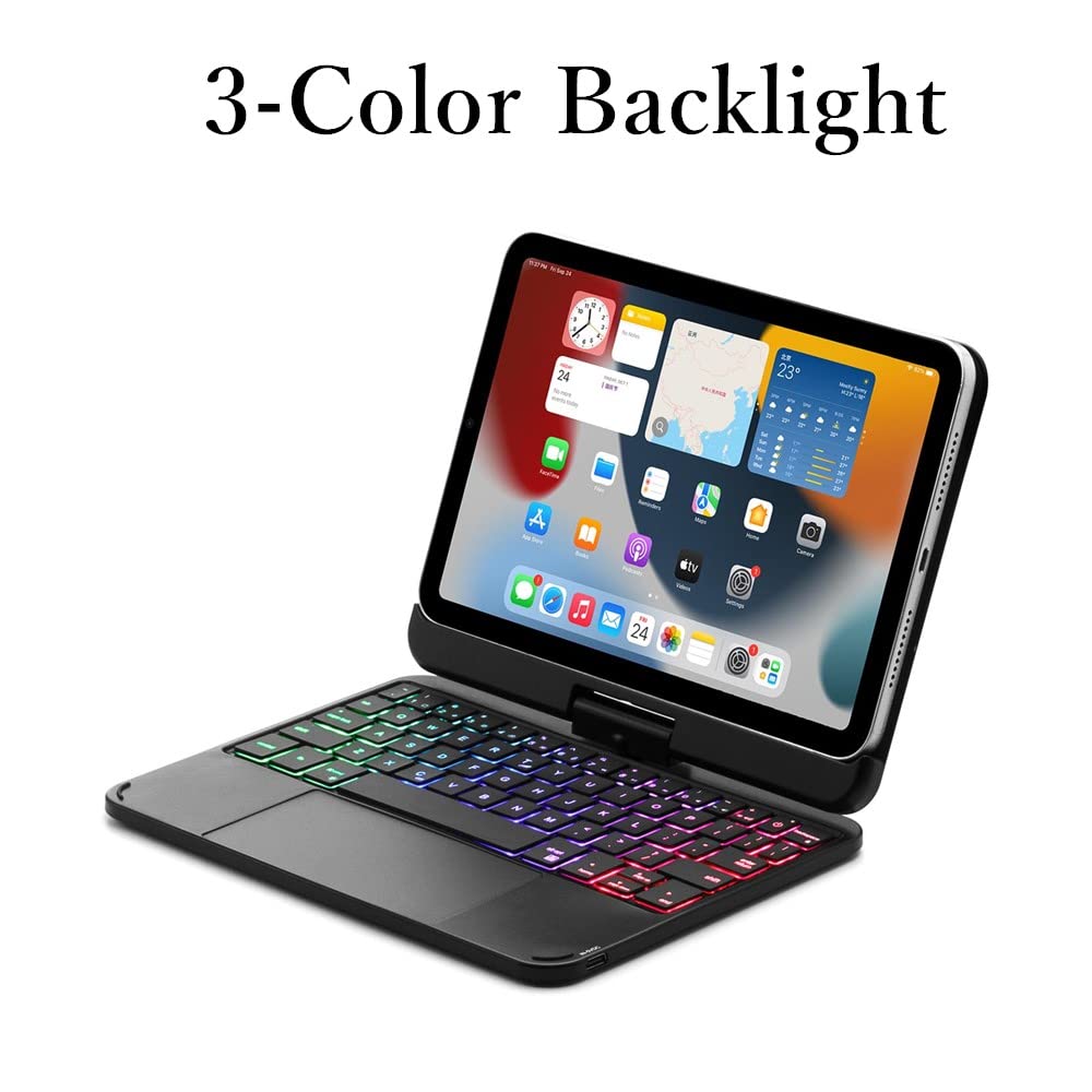 360° Rotatable Magnetic Keyboard Case for iPad Mini 6th Gen - Rose Gold Backlit Trackpad with Touchpad | Perfect for Work, Travel & Home Office Use