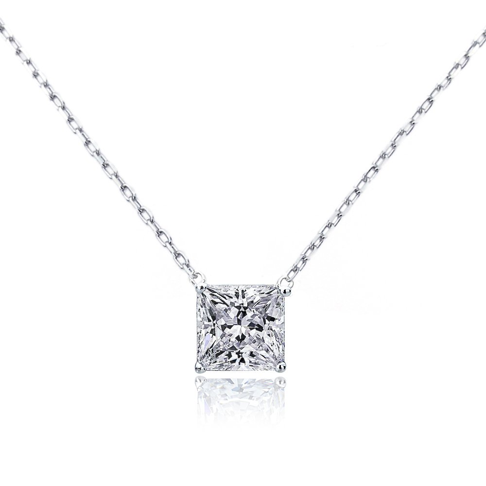 14K White Gold Princess Cut Diamond Solitaire Pendant Necklace - 0.20 Carat Dainty Chain for Women, Elegant Gift for Anniversary, Valentine's Day & Special Occasions