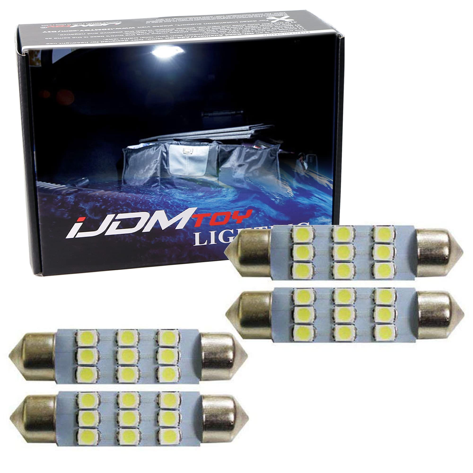 iJDMTOY Xenon White 9-SMD 42mm (1.72-Inch) LED Replacement Bulbs for Car Interior Map Dome Lights - Perfect for Night Driving & Cabin Illumination