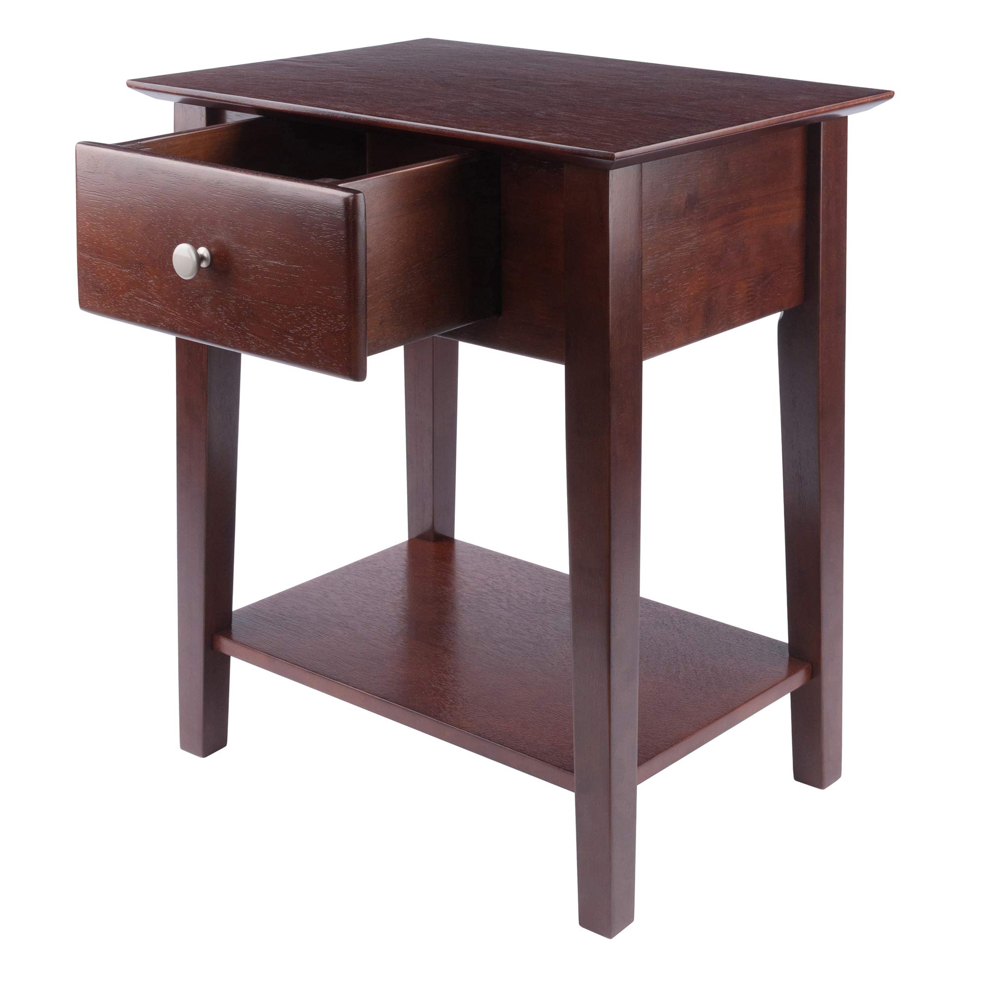 Winsome Wood Shaker Night Stand with Antique Walnut Finish - Bedside Table for Bedroom, Living Room & Guest Room - Compact & Stylish End Table with Storage Shelf