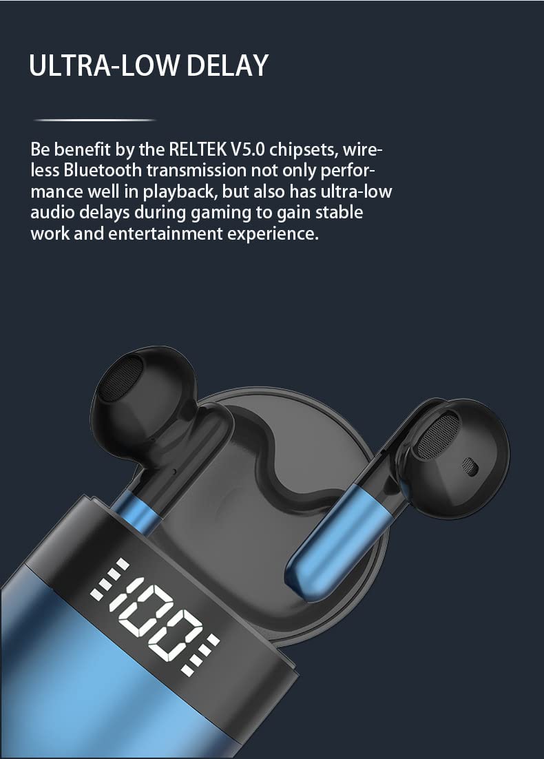 Premium Wireless Earbuds with Active Noise Cancellation, Bluetooth 5.0 - 3D Stereo Sound, Built-in Mic, Long Battery Life & Charging Case | Perfect for Workouts, Commuting & Travel
