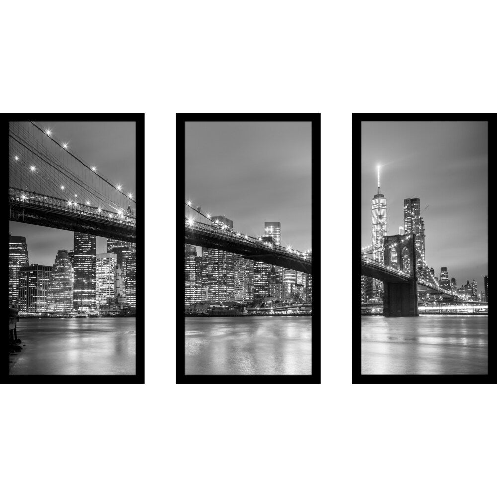 New York Skyline Framed Plexiglass Wall Art Set of 3 - Modern Cityscape Decor for Living Room, Bedroom & Office