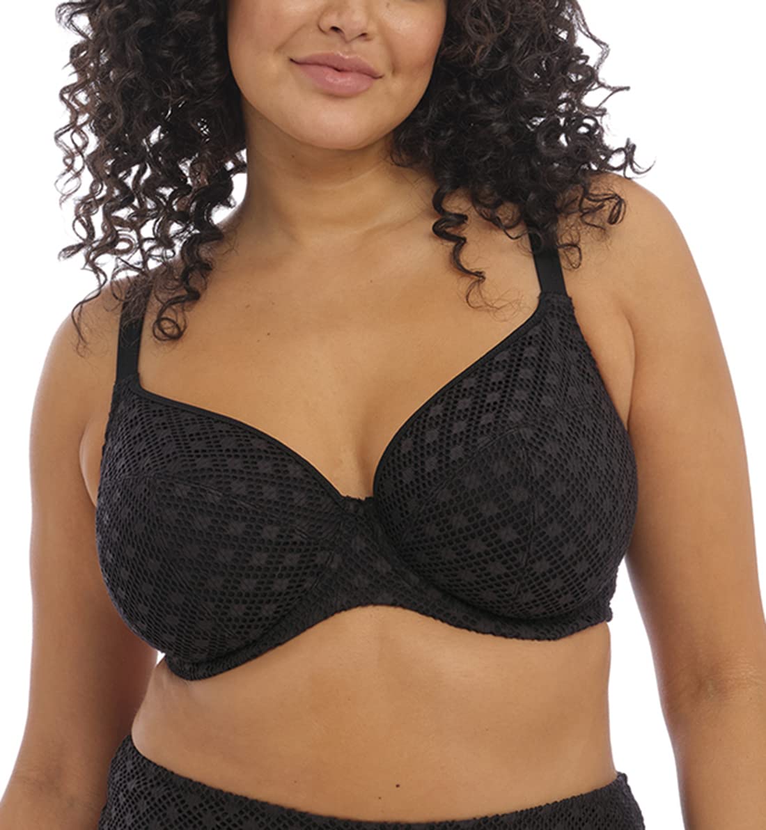 Elomi Plus Size Bazaruto Plunge Underwire Bikini Top 40GG - Black | Full Bust Support Swimwear for Women | Perfect for Beach Vacations & Poolside Relaxation