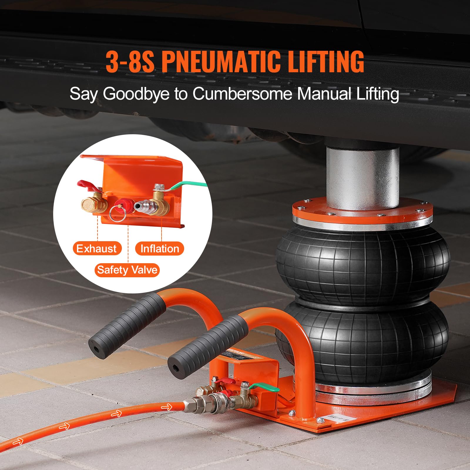 VEVOR 3 Ton/6600 lbs Air Jack for Car Repair - Heavy Duty Two Bag Pneumatic Lift with 6 Steel Tubes, Thick Rubber Pad & Heightened Column (Lifts up to 14.3