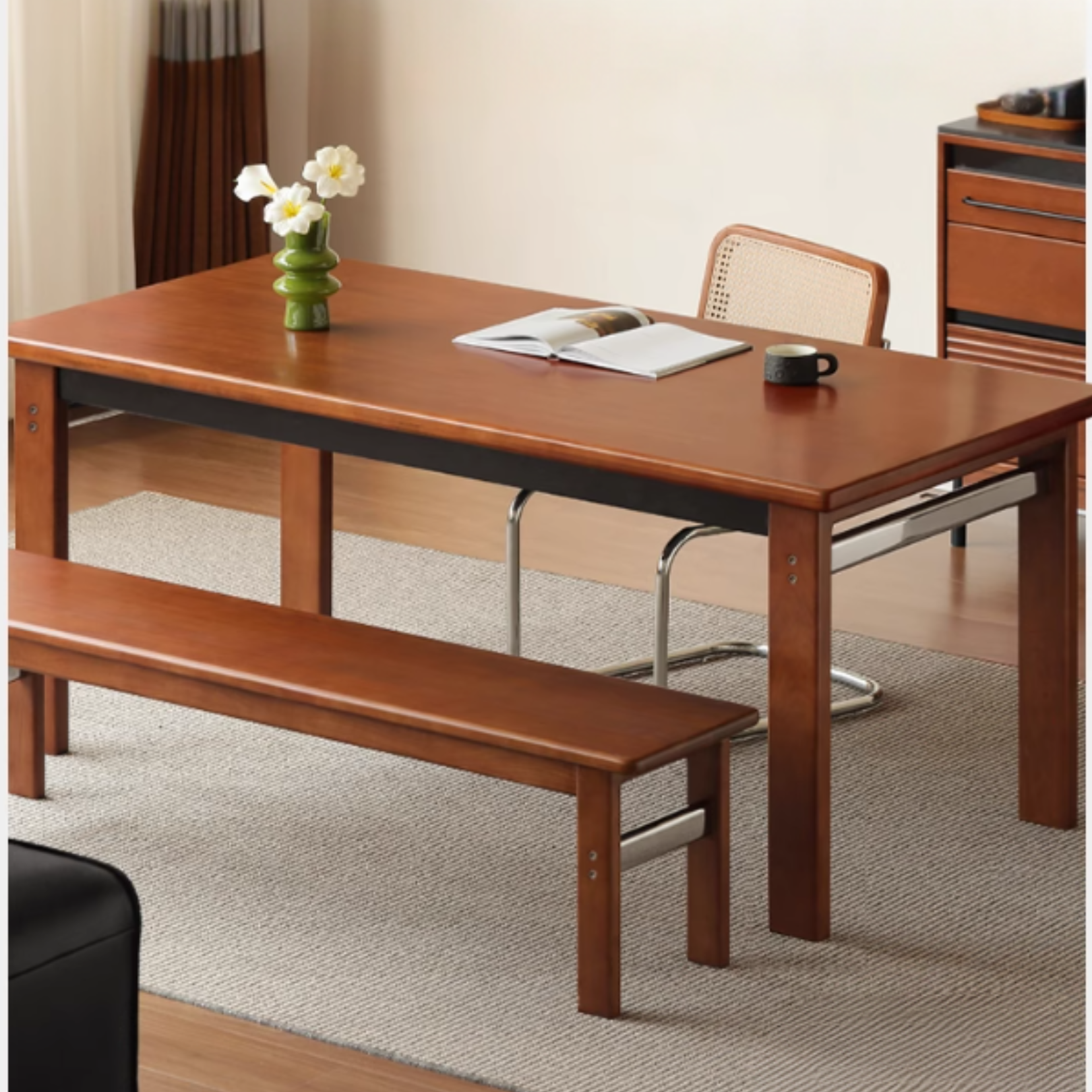 Solid Poplar Wood Bauhaus Retro Dining Table - Vintage Style for Modern Dining Room & Kitchen Decor