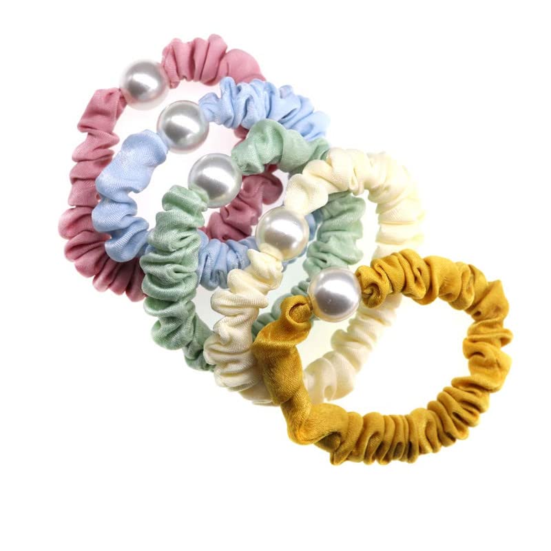 Shidara Pearl Hair Ties Set of 5 - Elegant Beaded Scrunchies, Ponytail Holders & Hair Accessories for Women & Girls | Korean Style Hair Bands & Elastic Bracelets | Perfect for Weddings, Parties & Daily Use