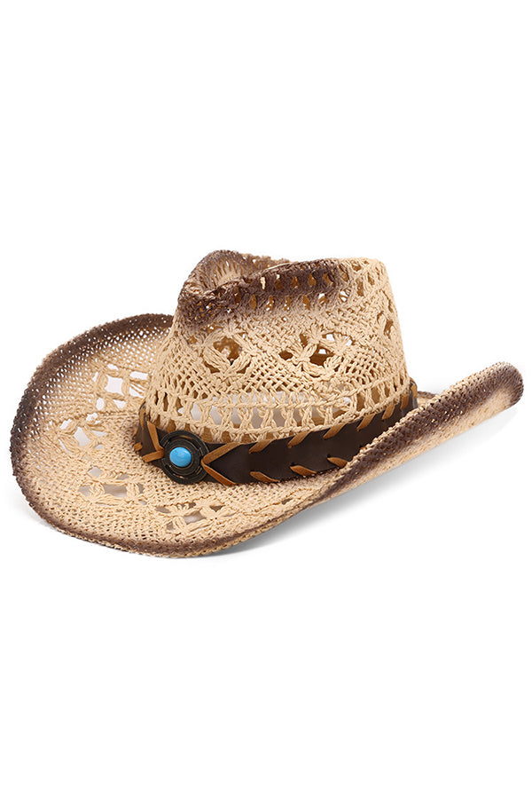 Vintage Western Cowboy Hollow Woven Straw Hat - Sun Protection Summer Hat for Men & Women - Perfect for Rodeo, Beach, Outdoor Activities