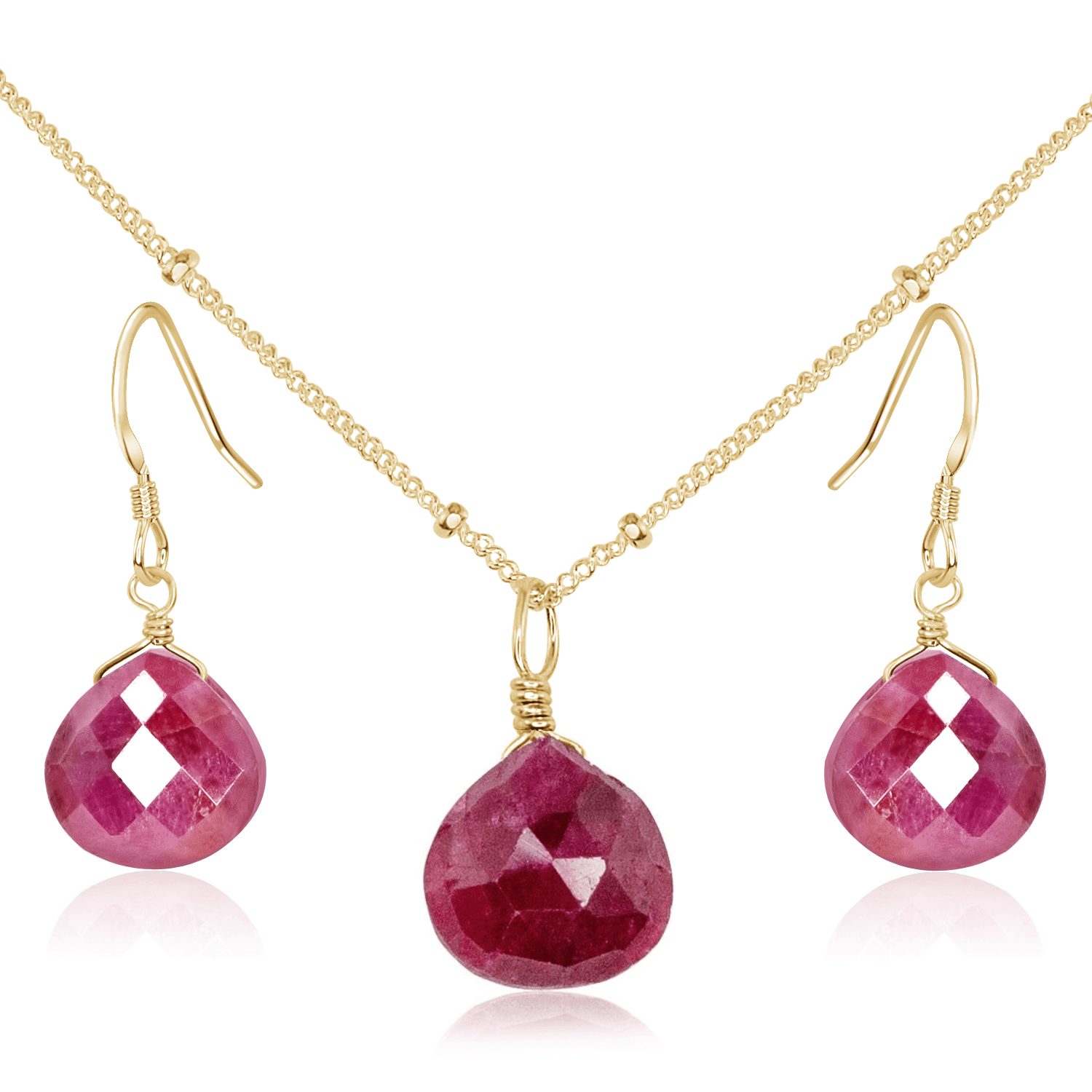 Ruby Tiny Teardrop Earrings & Necklace Set - 14K Gold Plated Dainty Jewelry for Women, Gift for Her | Perfect for Weddings, Date Nights & Special Occasions