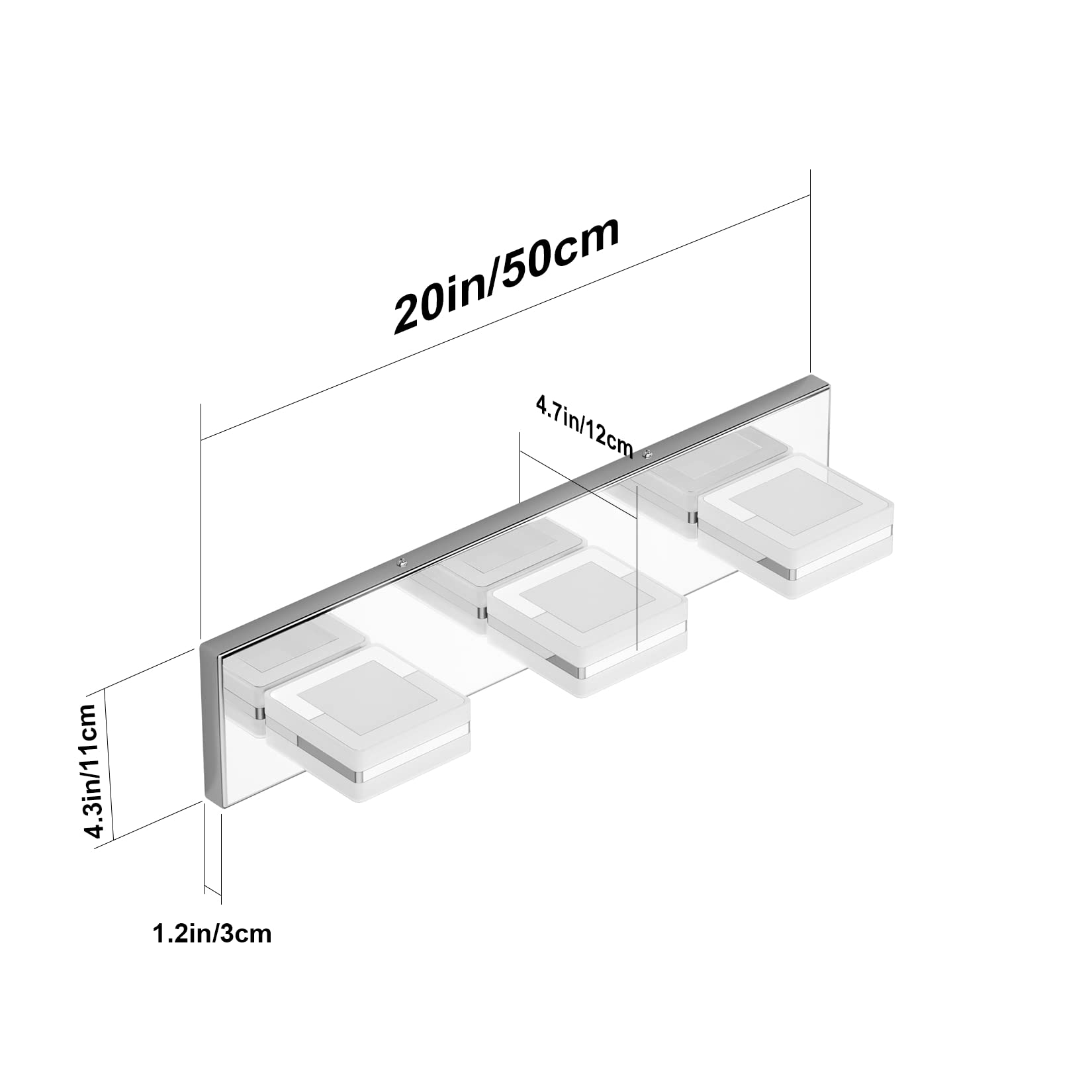 Ralbay Modern LED Vanity Light Fixtures - 3-Light Up/Down Bathroom Mirror Lighting, Rotatable Acrylic Shade with Stainless Steel Chrome Finish - Perfect for Bathroom, Dressing Room & Makeup Area Wall Lighting