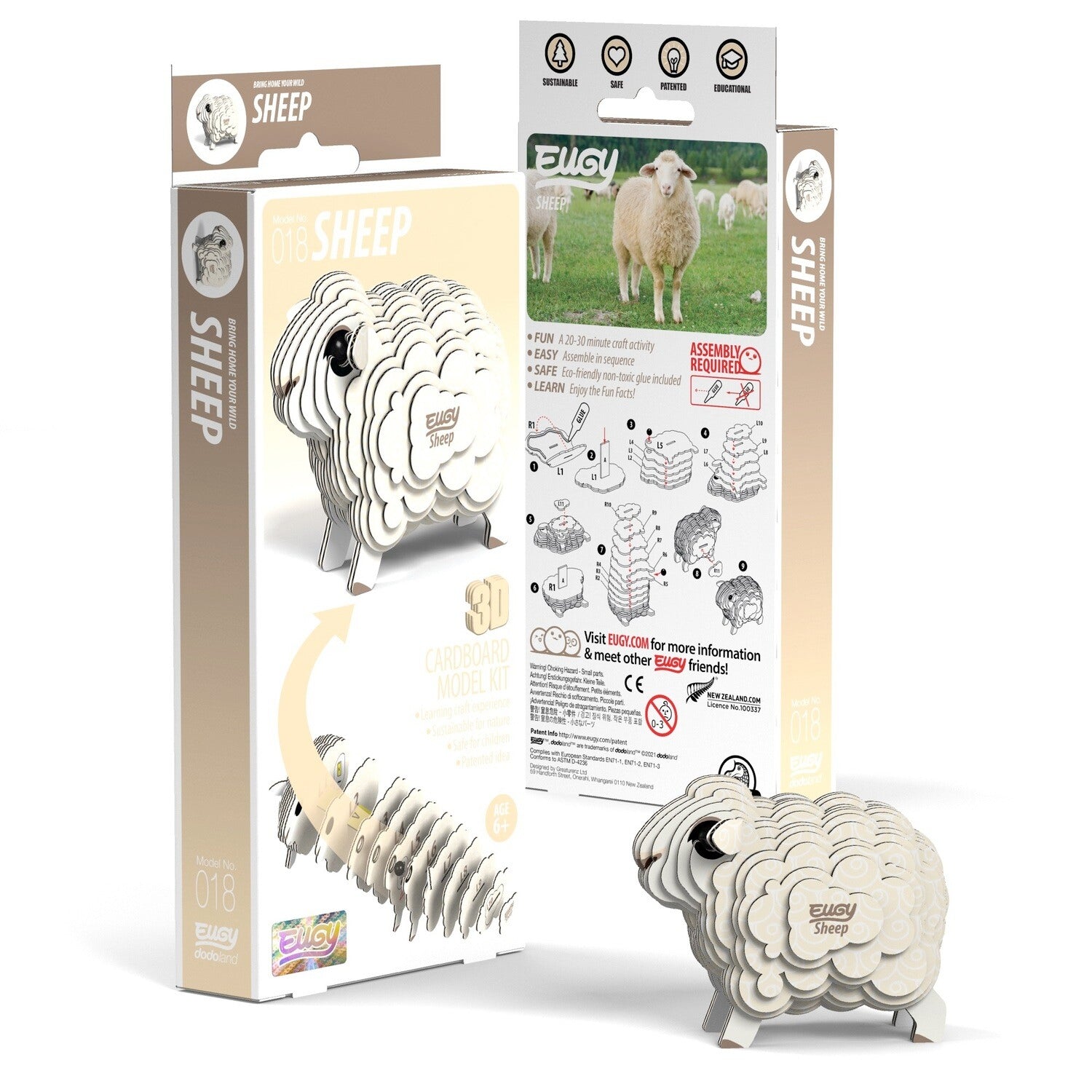 Eugy 3D Cardboard Model Kit - DIY Sheep Animal Puzzle for Kids & Adults - Fun Educational STEM Toy for Home Decor, School Projects & Creative Gifts