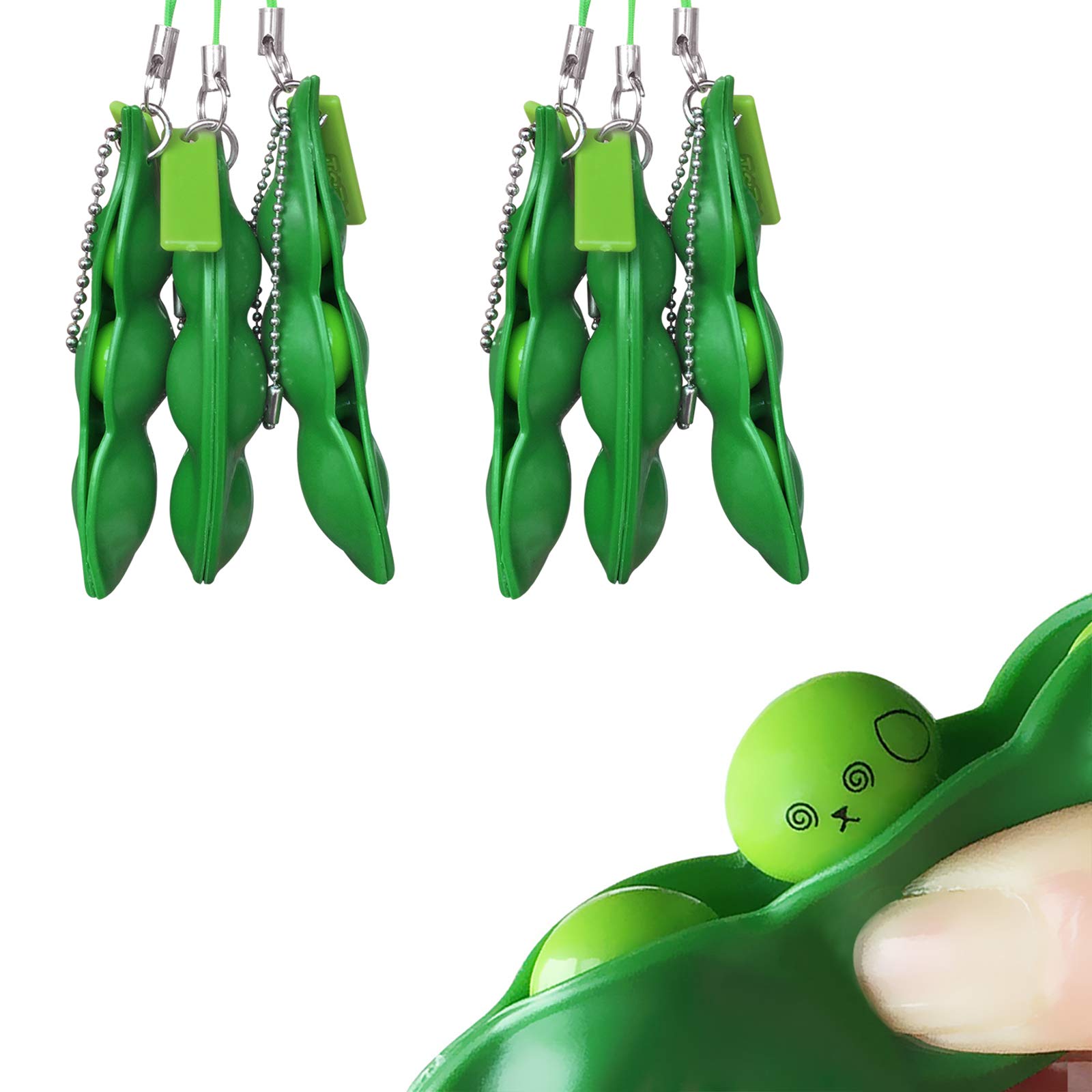 Acerich 3 Pack Edamame Keychain Fidget Toys - Stress Relief Sensory Toys for Anxiety, ADHD & Focus - Squeeze-a-Bean Puchi Puti Mugen Pea Soybean Keychain - Perfect Gift for Kids & Adults - Use at Home, Office or School