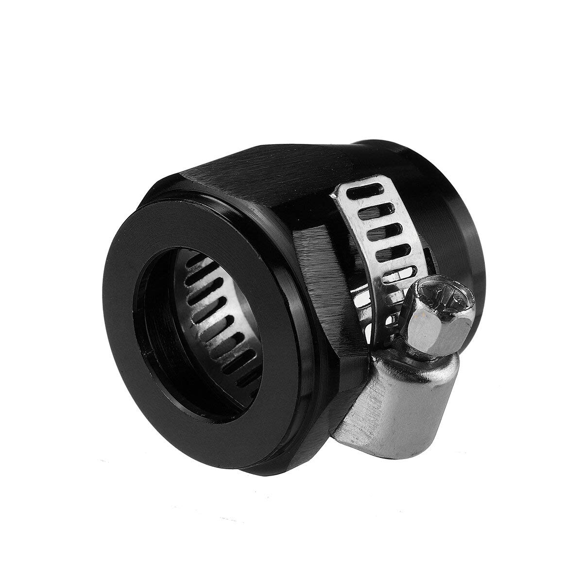 Hex Hose Finisher Clamp with Screw Band - AN10 Hose End Cover Fitting Adapter Connector - Black - Perfect for Automotive, Marine & Industrial Hydraulic Systems